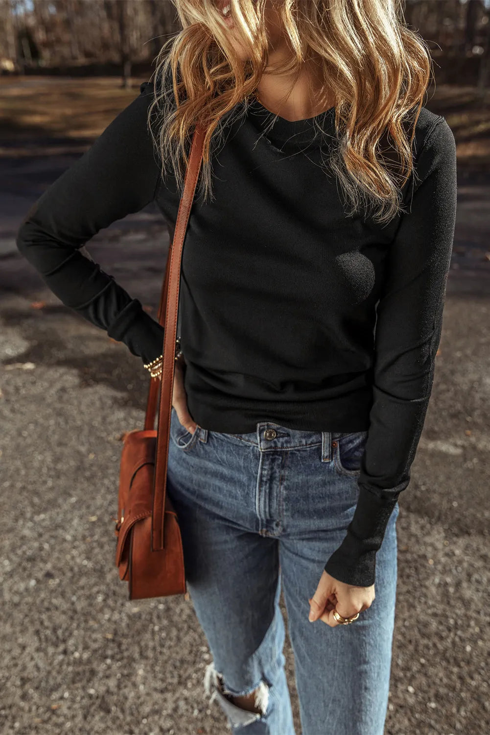 Round Neck Long Sleeve Knit Top-TOPS / DRESSES-[Adult]-[Female]-2022 Online Blue Zone Planet