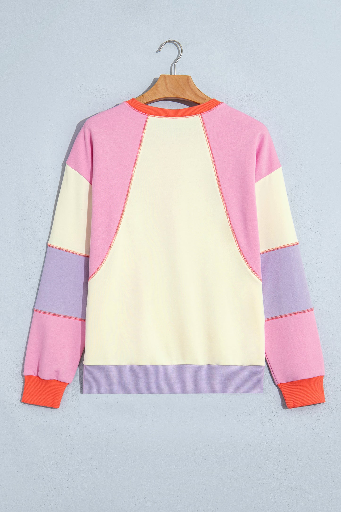 Multicolour Exposed Seam Colorblock Patchwork Pullover Long Sleeve Top-Tops/Long Sleeve Tops-[Adult]-[Female]-2022 Online Blue Zone Planet