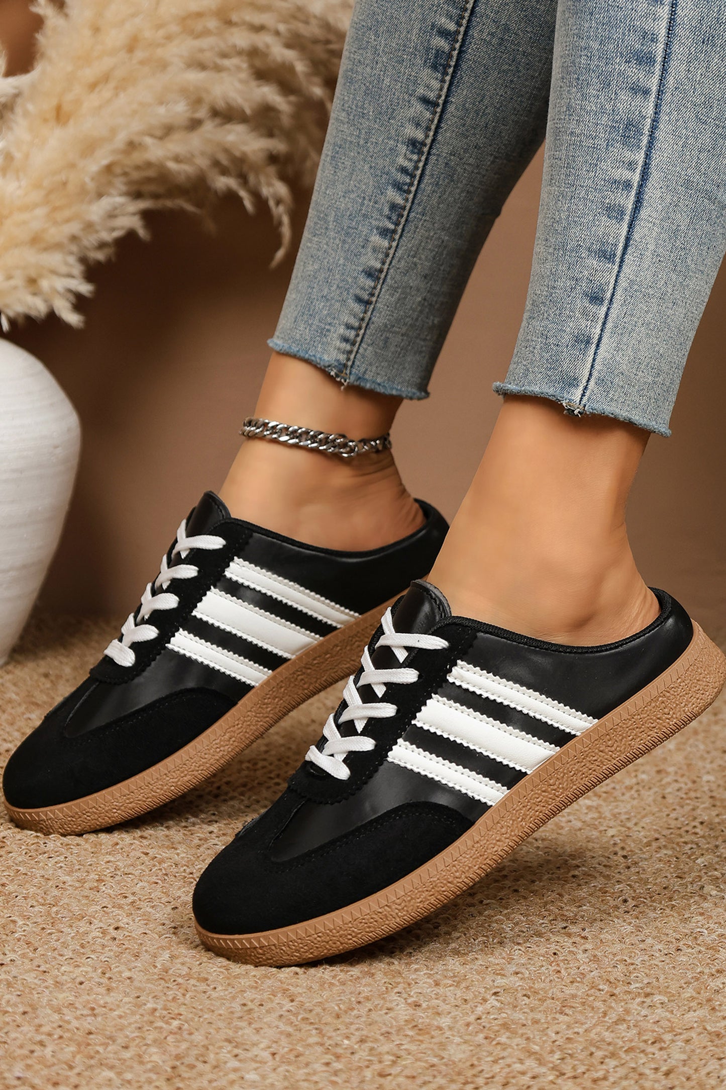 Tillandsia Purple PU Leather Color Block Varsity Lace Up Flat Shoes