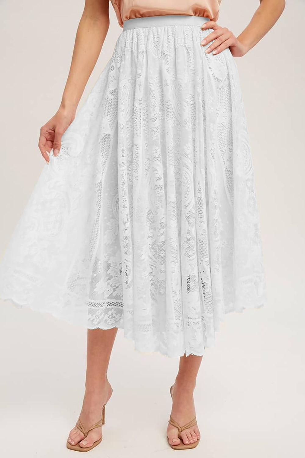 Lace High Waist Midi Skirt-BOTTOMS SIZES SMALL MEDIUM LARGE-[Adult]-[Female]-White-S-2022 Online Blue Zone Planet