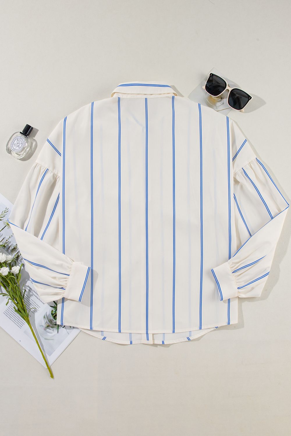 Stripe Drop Shoulder Long Sleeve Shirt-TOPS / DRESSES-[Adult]-[Female]-2022 Online Blue Zone Planet