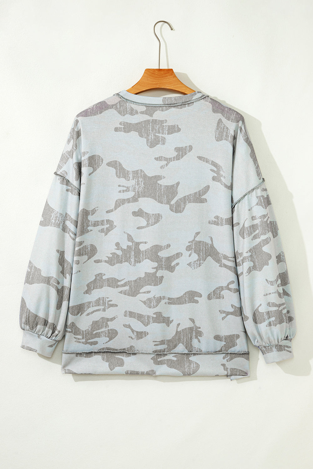 Multicolour Retro Camouflage Print Exposed Seam Patchwork Drop Shoulder Sweatshirt-Tops/Sweatshirts & Hoodies-[Adult]-[Female]-2022 Online Blue Zone Planet