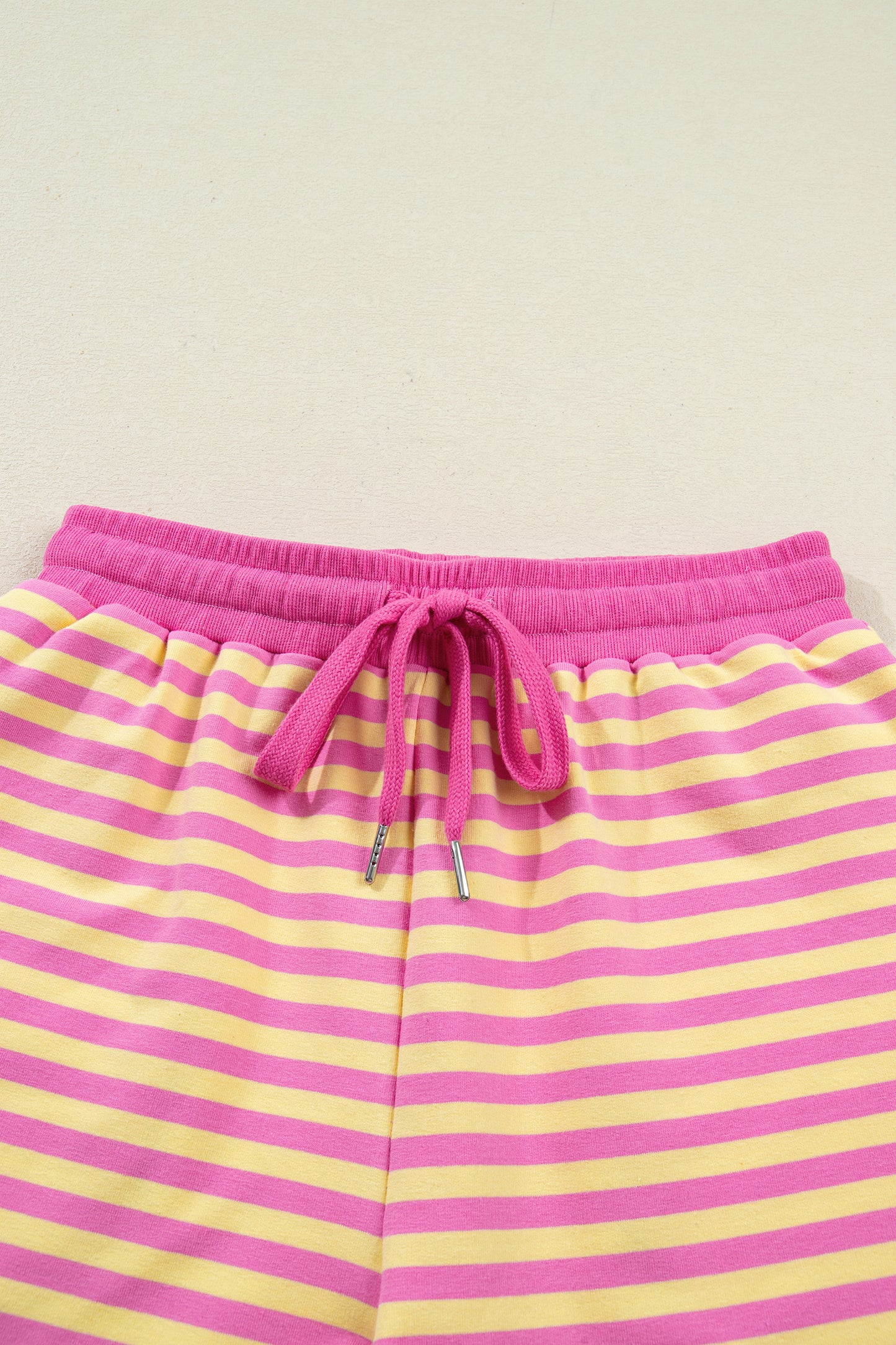 Green Stripe Drop Shoulder Boxy Casual Terry Short Set-Two Piece Sets/Short Sets-[Adult]-[Female]-2022 Online Blue Zone Planet