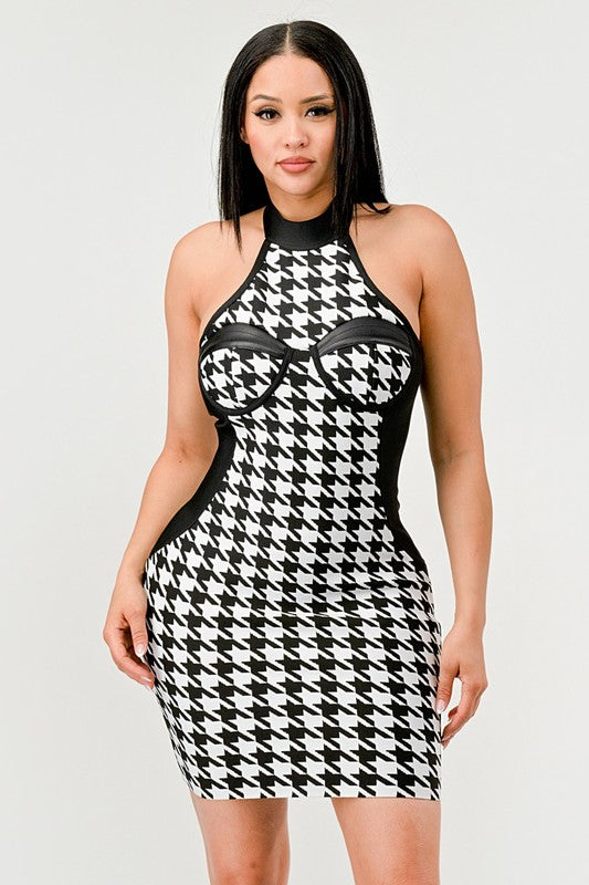 Lea's Checkmate Illusion Bandage Mini Dress-TOPS / DRESSES-[Adult]-[Female]-2022 Online Blue Zone Planet