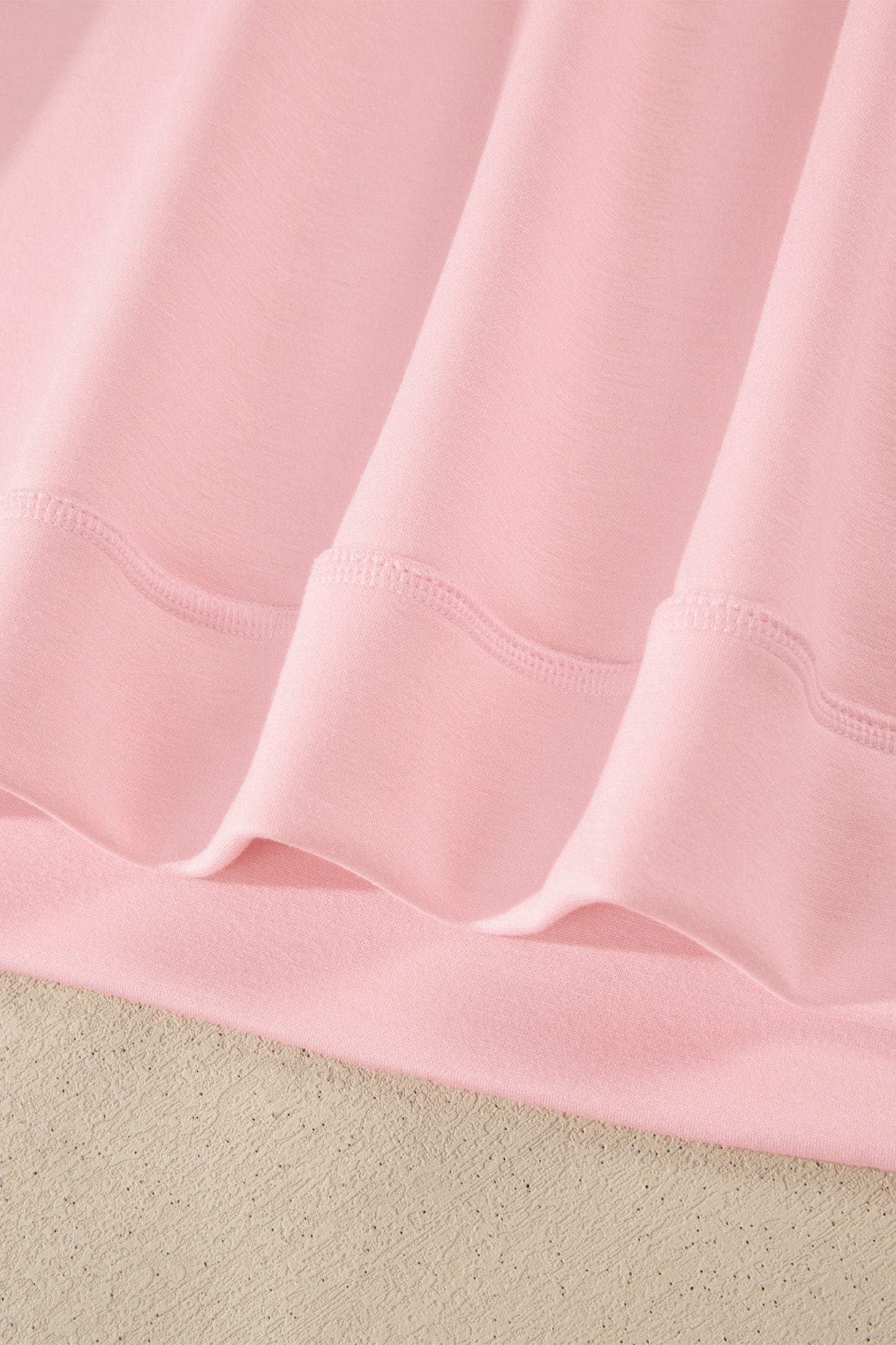 Light Pink Solid Color Exposed Seam Mock Neck Oversize Tee Casual Shorts 2pcs Outfit-Two Piece Sets/Short Sets-[Adult]-[Female]-2022 Online Blue Zone Planet