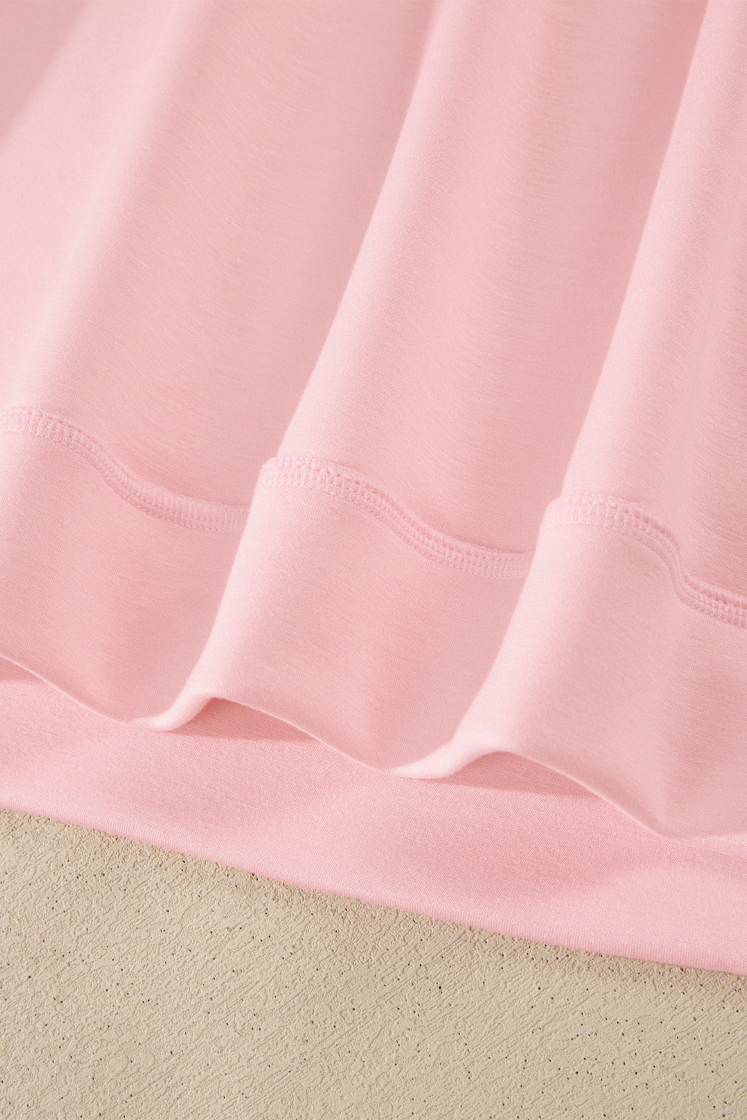 Light Pink Solid Color Exposed Seam Mock Neck Oversize Tee Casual Shorts 2pcs Outfit-Two Piece Sets/Short Sets-[Adult]-[Female]-2022 Online Blue Zone Planet