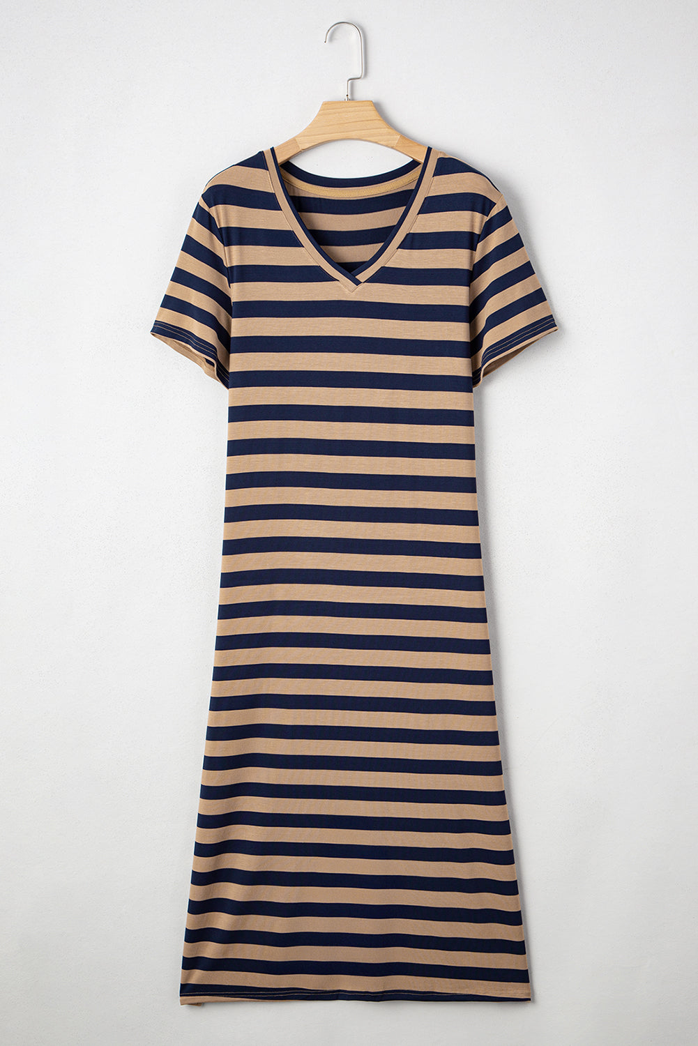 Black Stripe Print V Neck Maxi Dress With Side Splits-TOPS / DRESSES-[Adult]-[Female]-2022 Online Blue Zone Planet