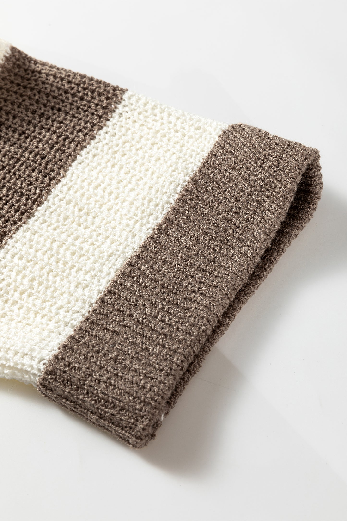 Brown Stripe Colorblock V Neck Bracelet Sleeve Sweater-Bracelet-[Adult]-[Female]-2022 Online Blue Zone Planet