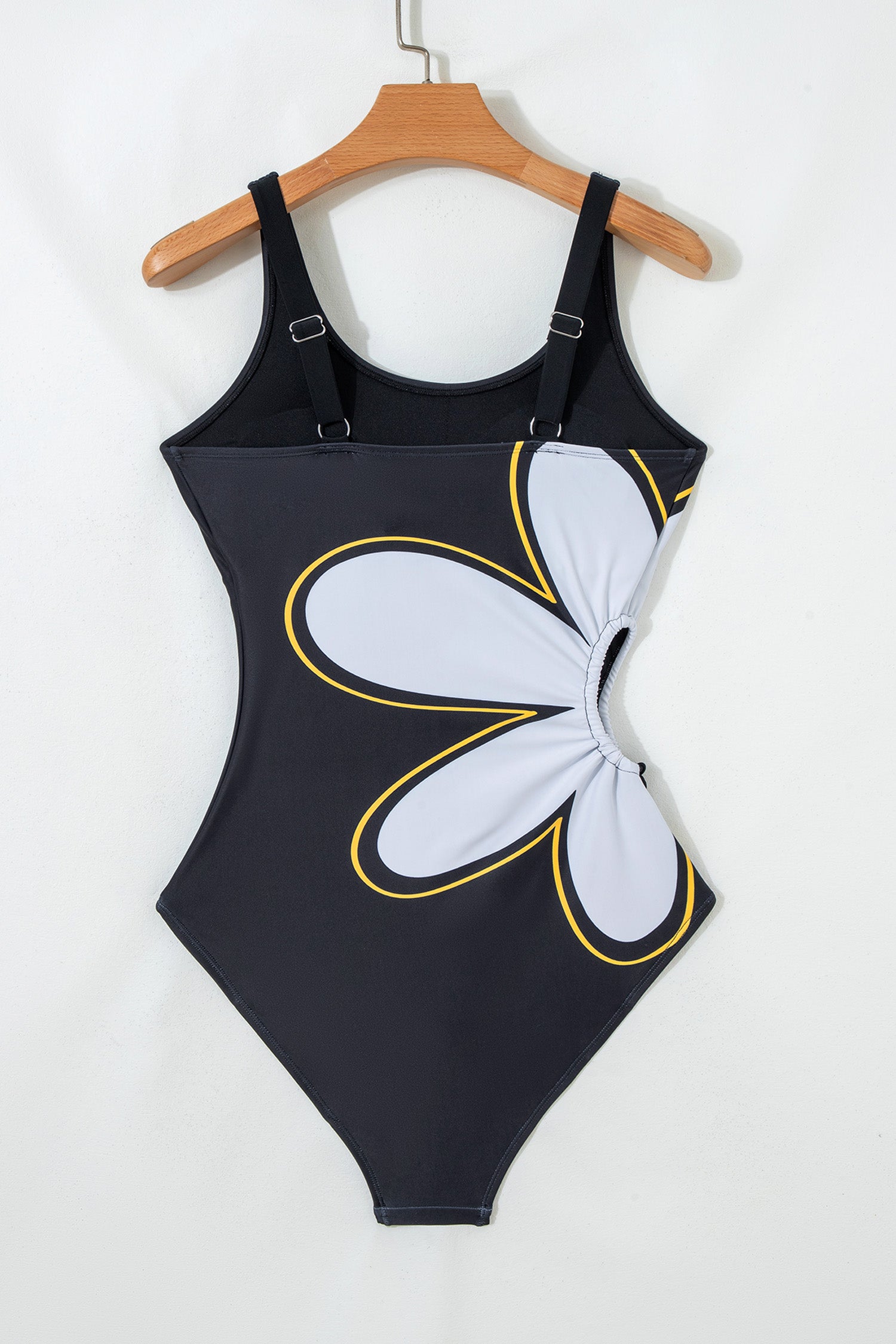 Black Drawstring Big Hole Floral Print Sleeveless One Piece Swimsuit-Swimwear/One Piece Swimsuit-[Adult]-[Female]-2022 Online Blue Zone Planet