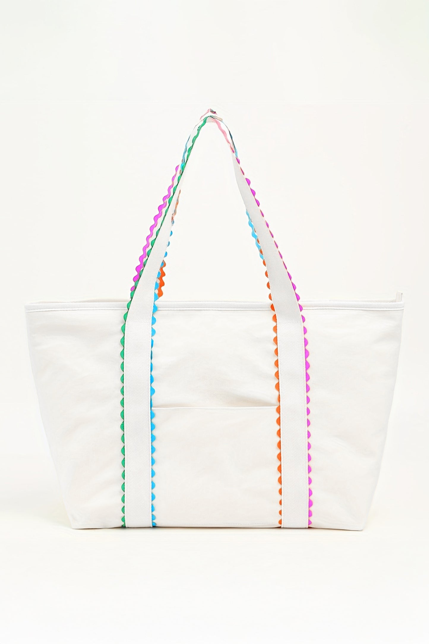 Pink Colorful Ricrac Detail Canvas Tote Bag