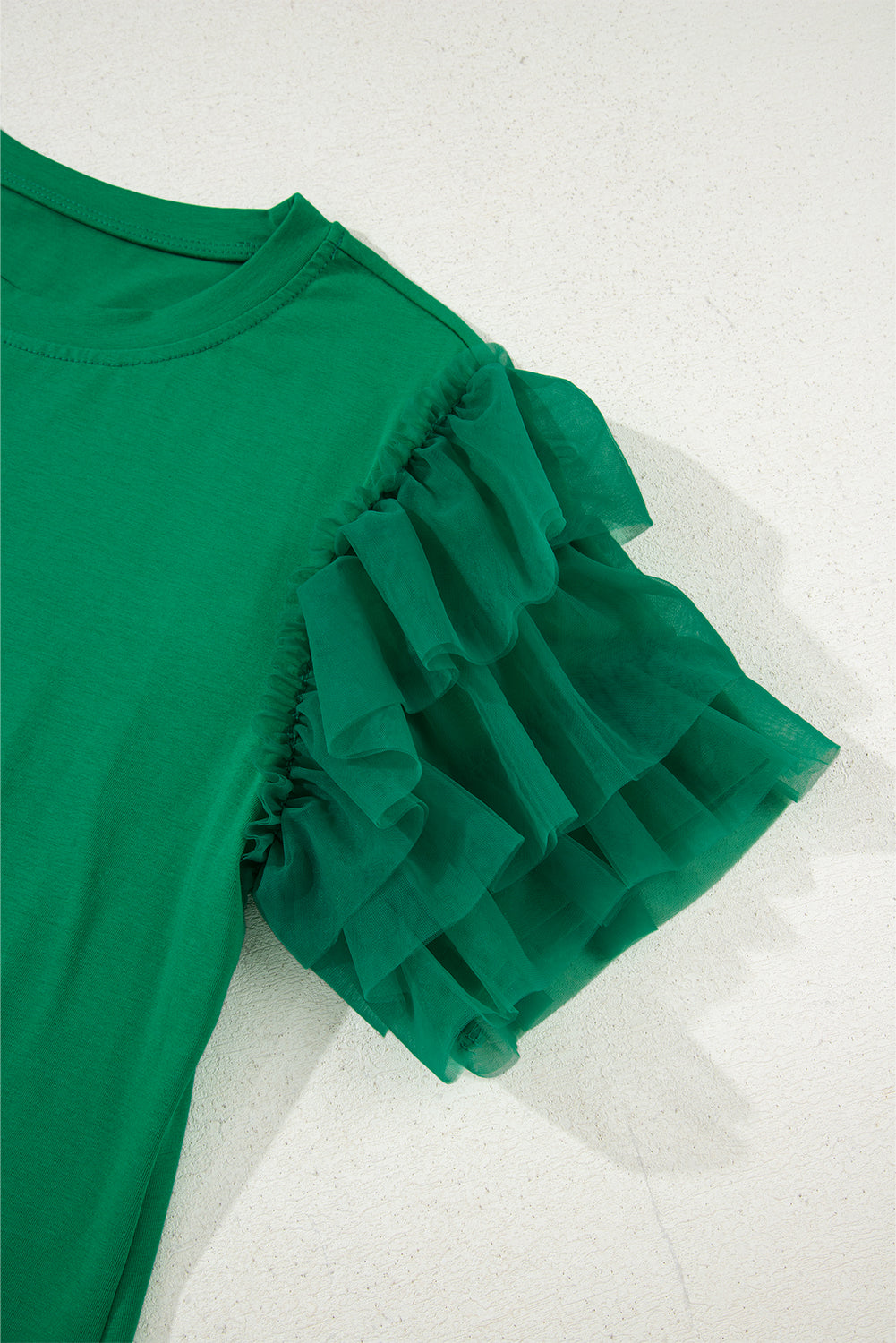 Dark Green Tulle Ruffle Sleeve Blouse-Tops/Blouses & Shirts-[Adult]-[Female]-2022 Online Blue Zone Planet