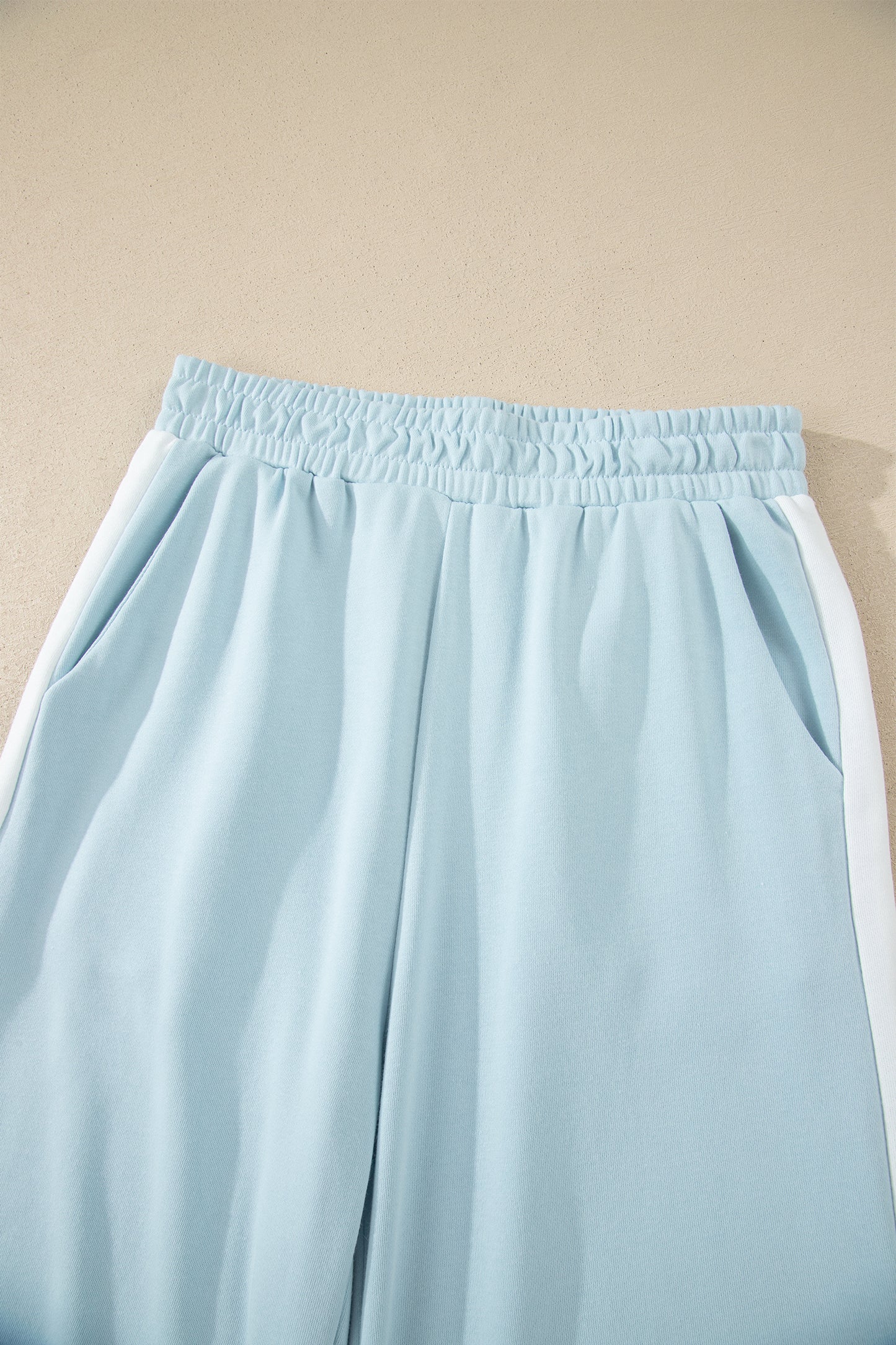 Mist Blue Contrast Trim Round Neck Pocketed Boxy Tank Top Wide Leg Pant Set-Two Piece Sets/Pant Sets-[Adult]-[Female]-2022 Online Blue Zone Planet