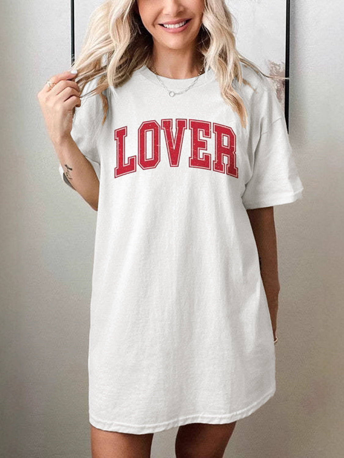 LOVER Round Neck Half Sleeve T-Shirt-TOPS / DRESSES-[Adult]-[Female]-2022 Online Blue Zone Planet