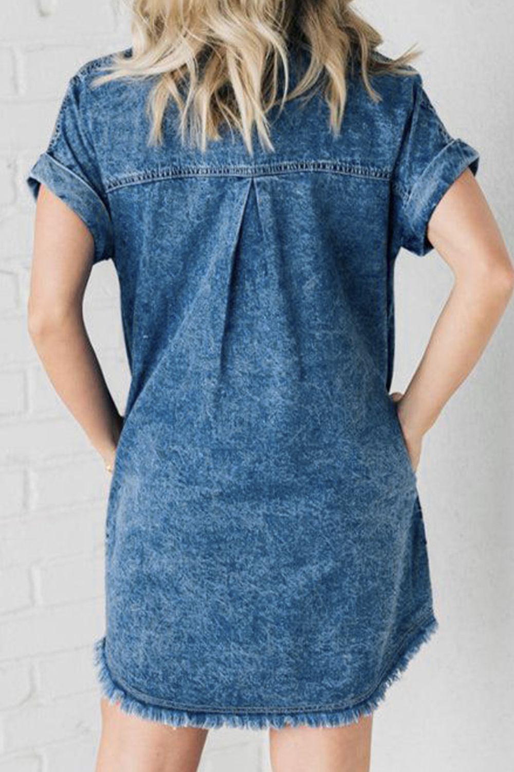 Raw Hem Pocketed Cap Sleeve Denim Dress-TOPS / DRESSES-[Adult]-[Female]-2022 Online Blue Zone Planet