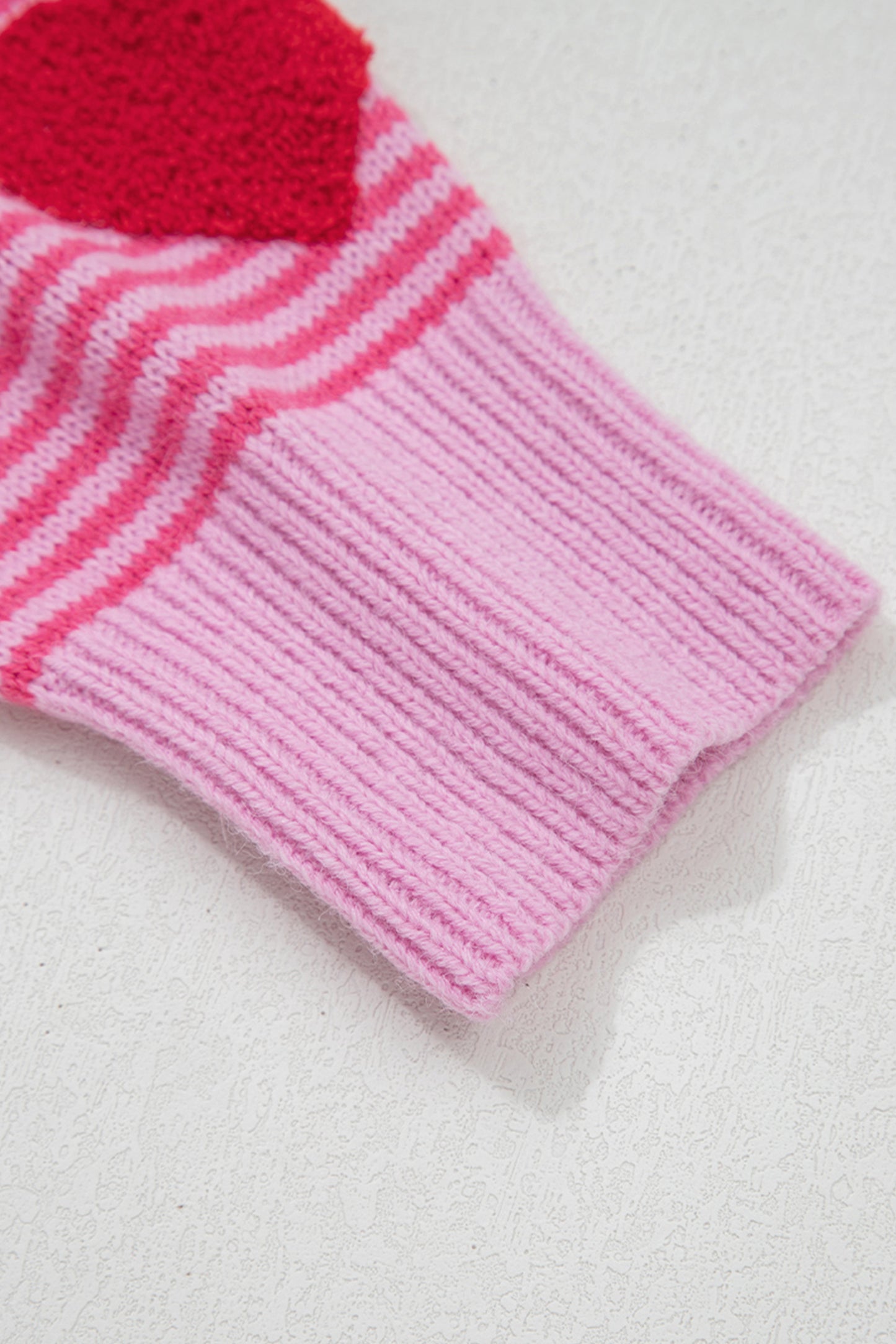 Rose Stripe Contrast Heart Pattern Valentine Knit Sweater-TOPS / DRESSES-[Adult]-[Female]-2022 Online Blue Zone Planet