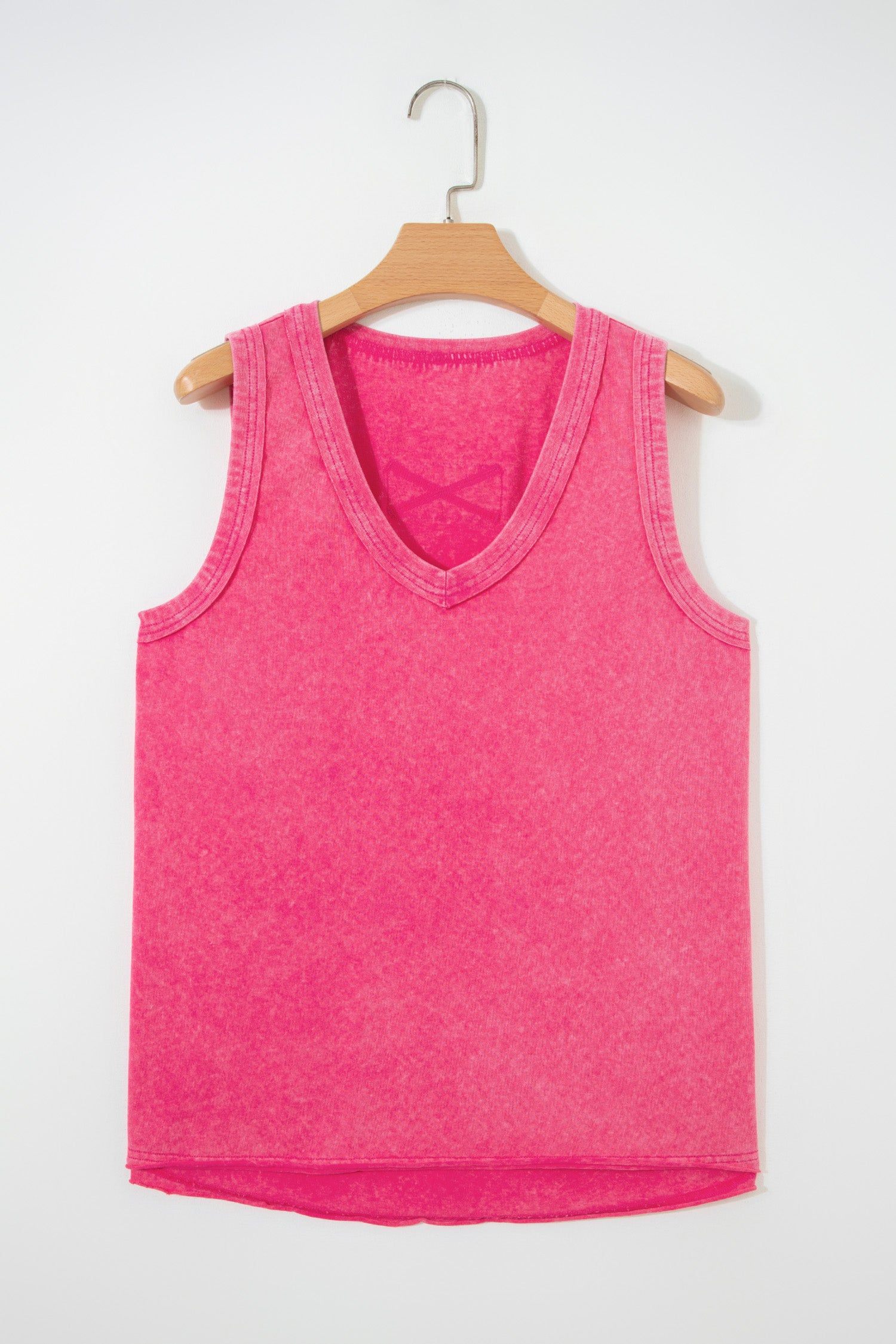 Rose Red Mineral Wash V Neck Tank Top-Tops/Tank Tops-[Adult]-[Female]-2022 Online Blue Zone Planet