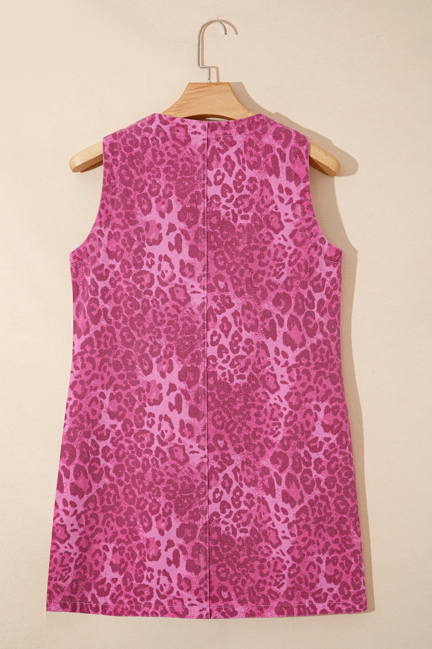 Pink Leopard Denim Buttoned Shift Sleeveless Dress-Dresses/Mini Dresses-[Adult]-[Female]-2022 Online Blue Zone Planet