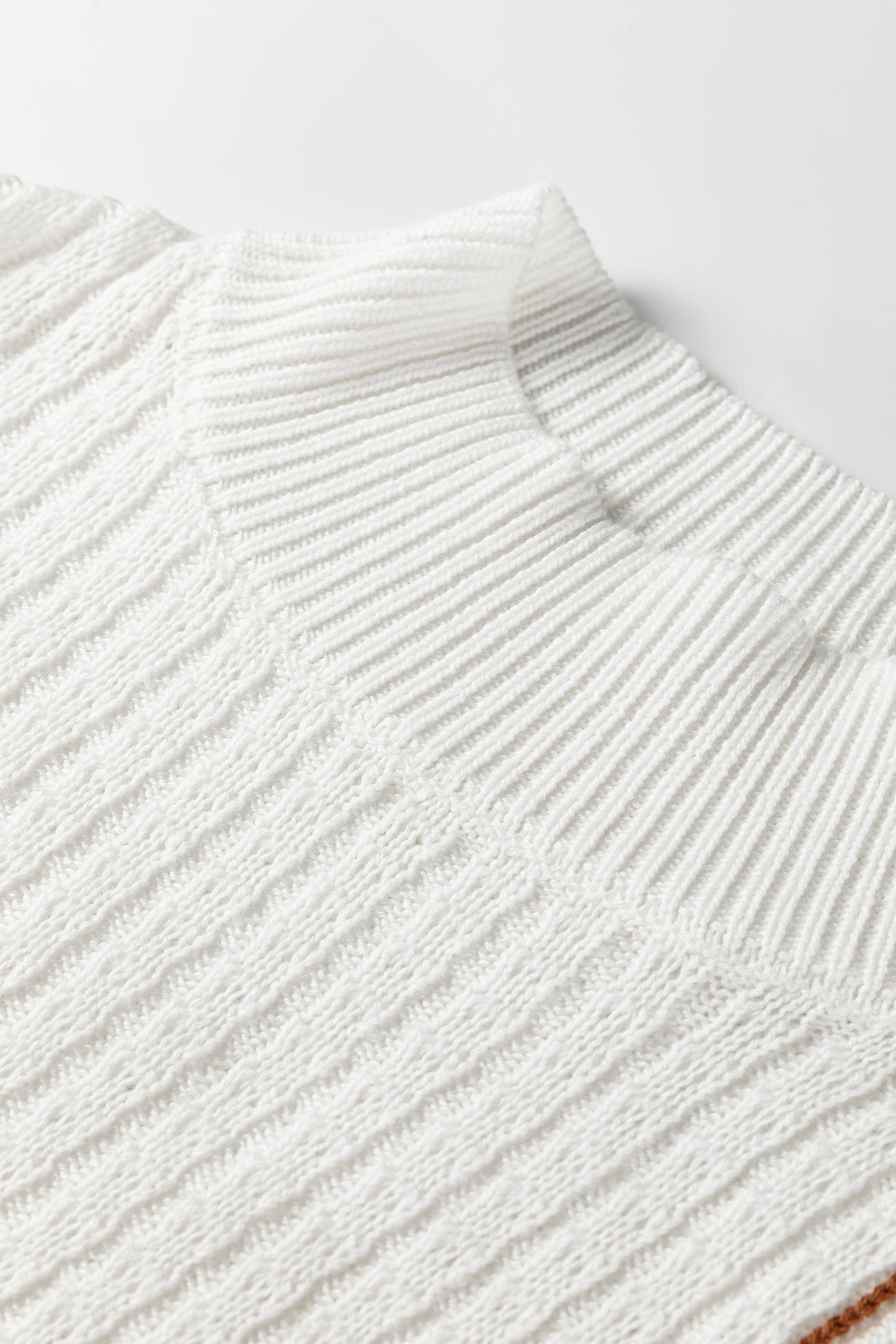 White Mix Texture Patchwork Contrast Stitch Mock Neck Sweater-TOPS / DRESSES-[Adult]-[Female]-2022 Online Blue Zone Planet