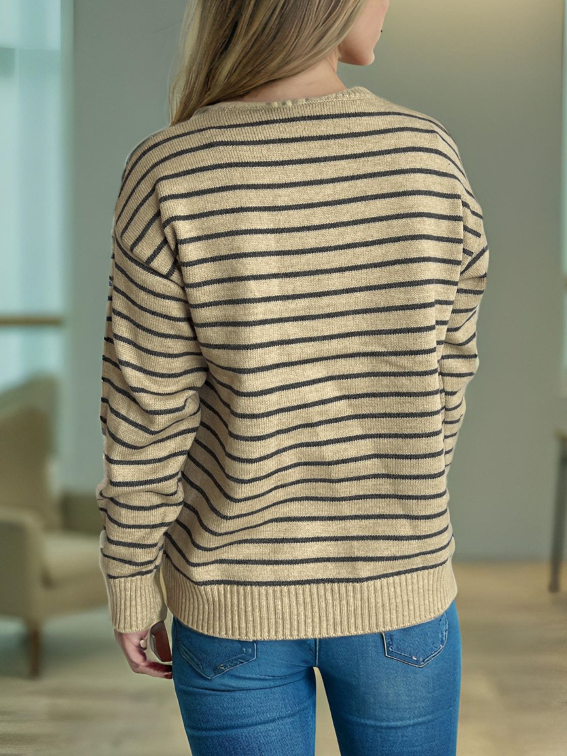 Blue Zone Planet | Striped Mock Neck Long Sleeve Sweater-TOPS / DRESSES-[Adult]-[Female]-2022 Online Blue Zone Planet