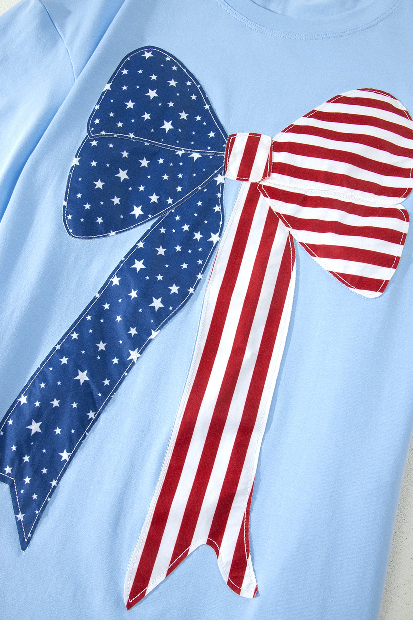 Beau Blue Patriotic Big Bow Stitched T Shift Mini Dress-TOPS / DRESSES-[Adult]-[Female]-2022 Online Blue Zone Planet