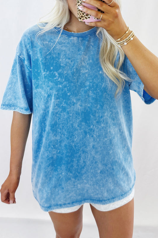 Blue Mineral Washed Oversized Tee-Tops/Tops & Tees-[Adult]-[Female]-2022 Online Blue Zone Planet