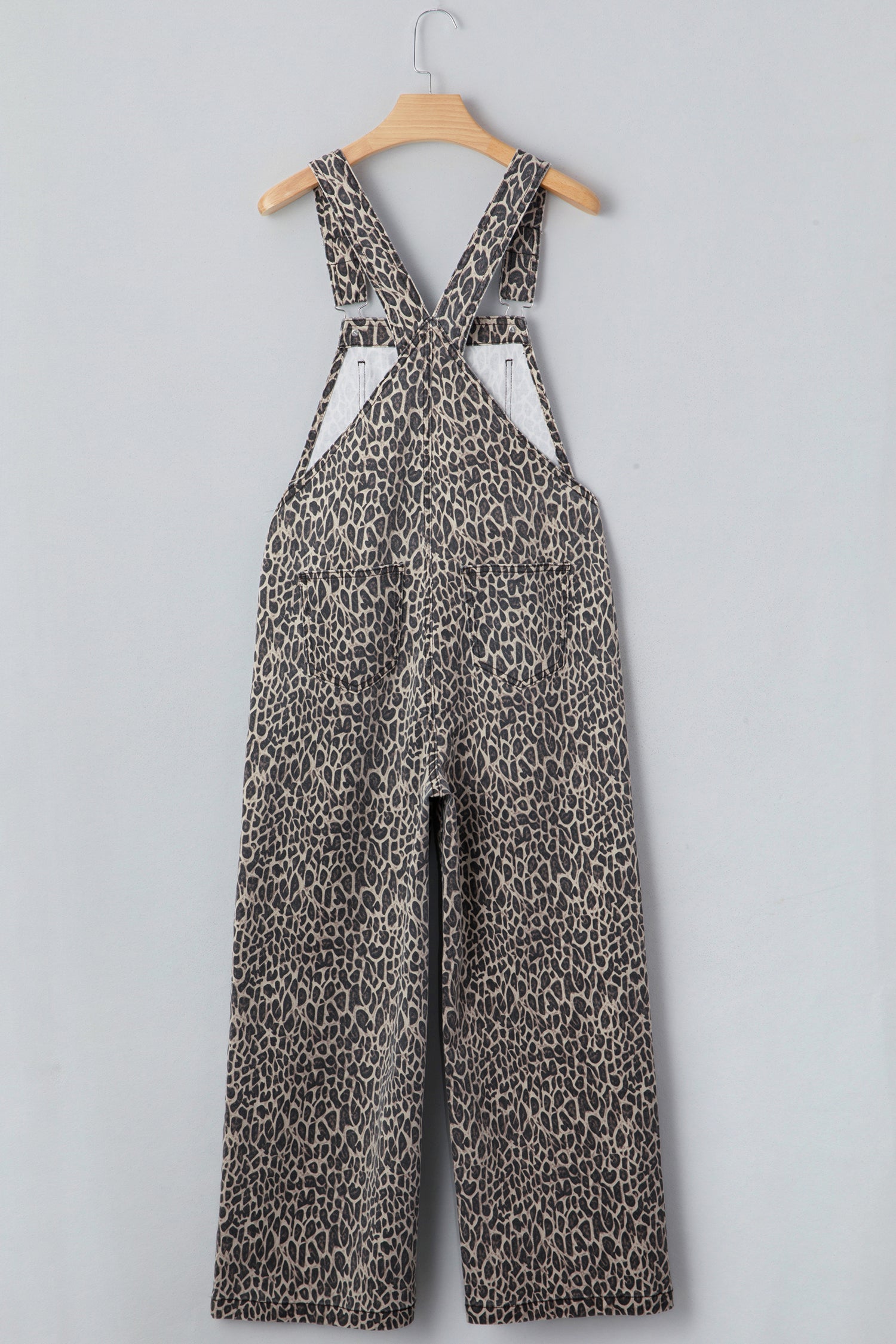 Brown Leopard Print Straight Leg Loose Denim Overall Jumpsuit-TOPS / DRESSES-[Adult]-[Female]-2022 Online Blue Zone Planet