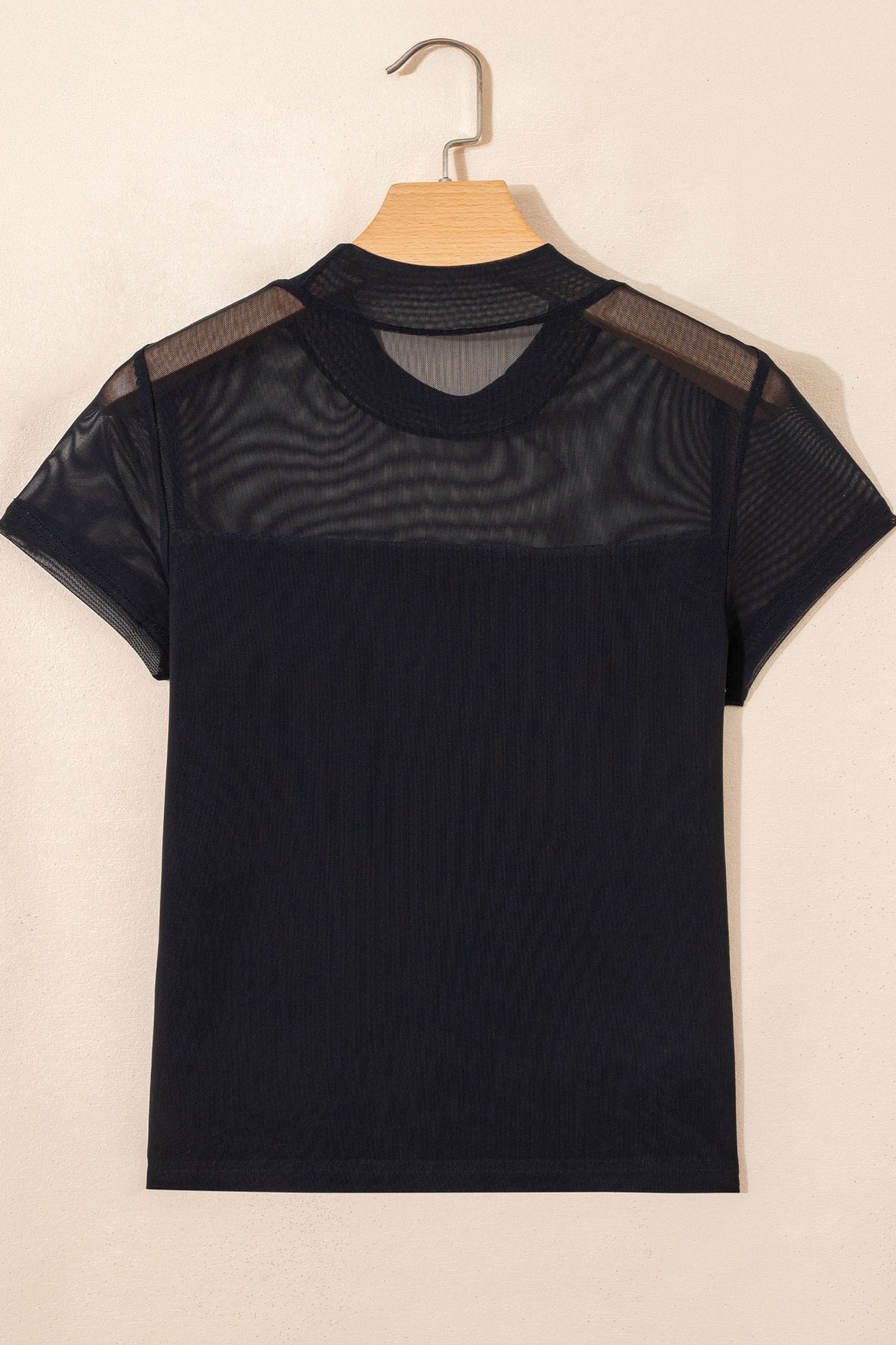 Black Plus Size Sheer Mesh Panel Short Sleeve Top-Plus Size/Plus Size Tops/Plus Size Tops & Tees-[Adult]-[Female]-2022 Online Blue Zone Planet