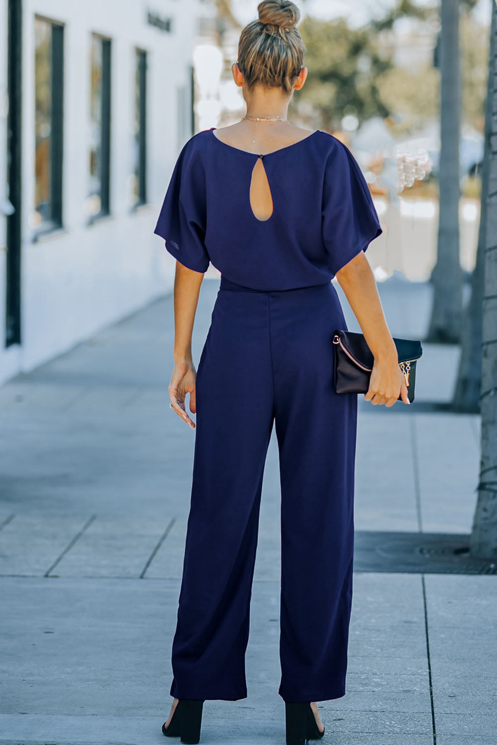 Blue Belted Wide Leg Jumpsuit-Bottoms/Jumpsuits & Rompers-[Adult]-[Female]-2022 Online Blue Zone Planet