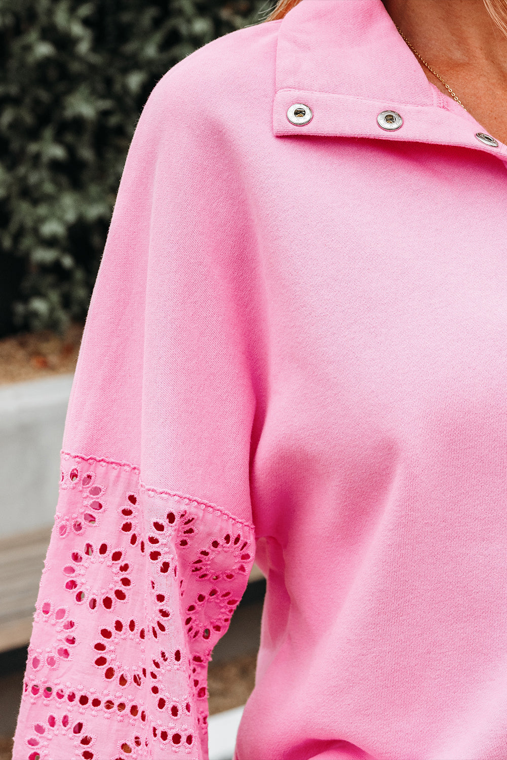 Bonbon Embroidered Flower Patchwork Snap Buttons Pullover Sweatshirt-Tops/Sweatshirts & Hoodies-[Adult]-[Female]-2022 Online Blue Zone Planet