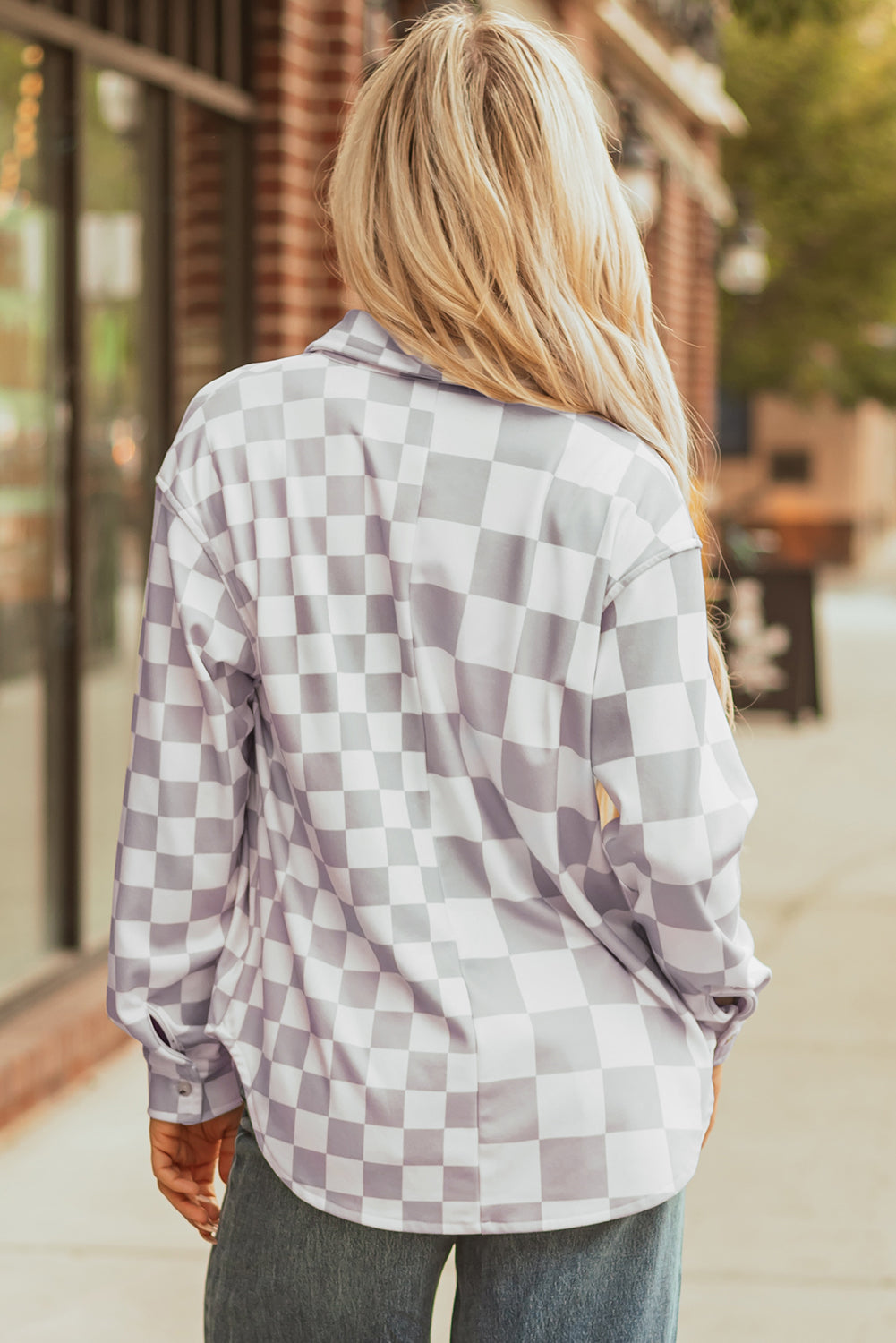 Khaki Checkerboard Flap Pocket Button Front Shacket-Outerwear/Plaid Shackets-[Adult]-[Female]-2022 Online Blue Zone Planet