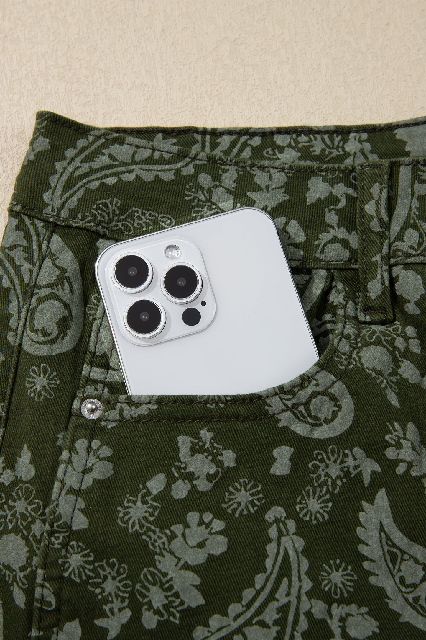 Green Paisley Print Harem Denim Pants-Bottoms/Jeans-[Adult]-[Female]-2022 Online Blue Zone Planet