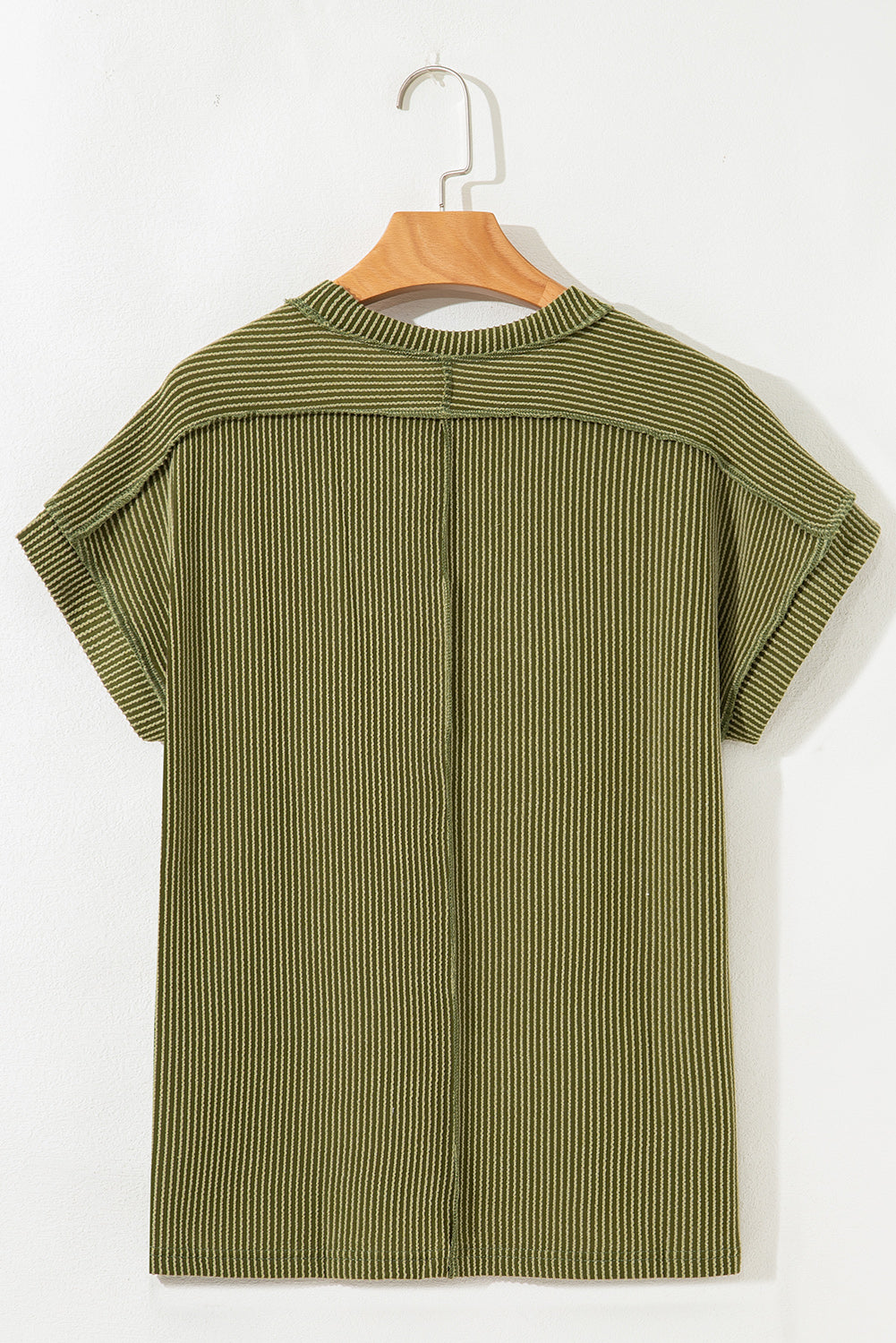 Jungle Green Textured Knit Exposed Stitching T-Shirt-Tops/Tops & Tees-[Adult]-[Female]-2022 Online Blue Zone Planet