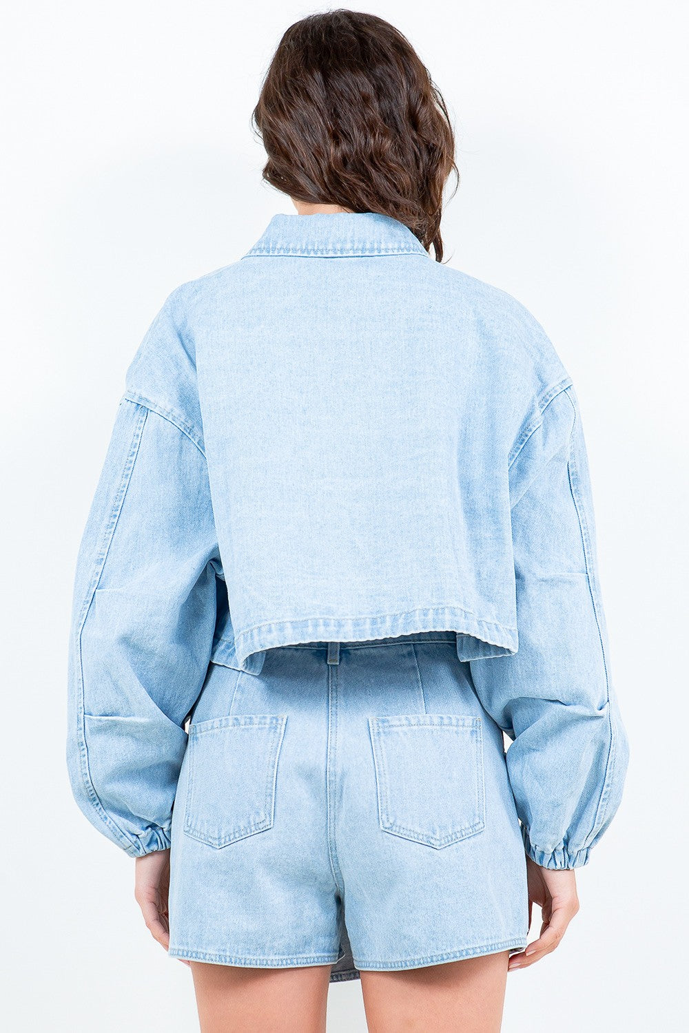 Blue Zone Planet | American Bazi Drawstring Waist Crop Denim Jacket-TOPS / DRESSES-[Adult]-[Female]-2022 Online Blue Zone Planet