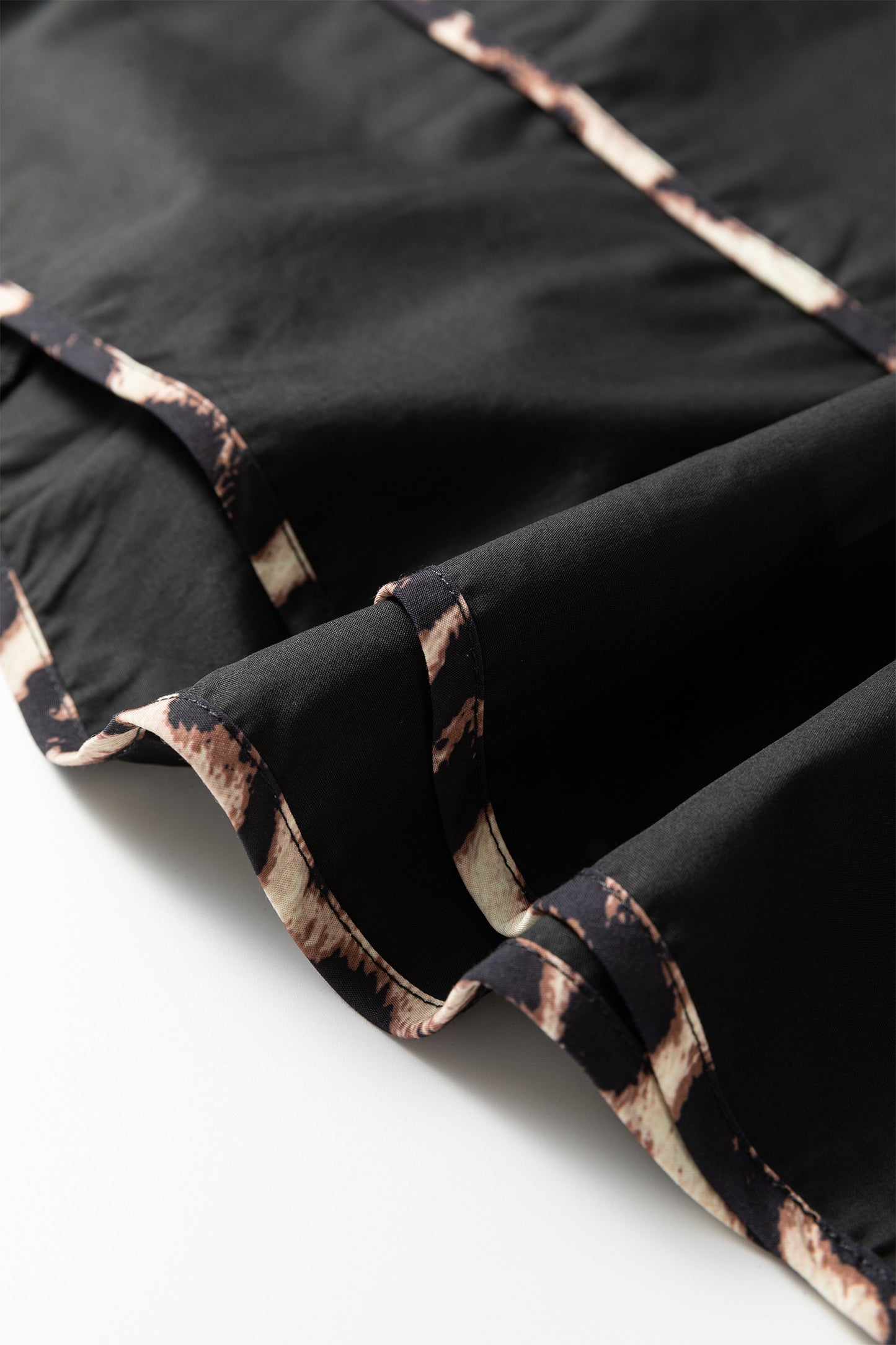 Black Plus Size Long Sleeve Leopard Contrasted Trim Tie Neck Flared Mini Dress-TOPS / DRESSES-[Adult]-[Female]-2022 Online Blue Zone Planet