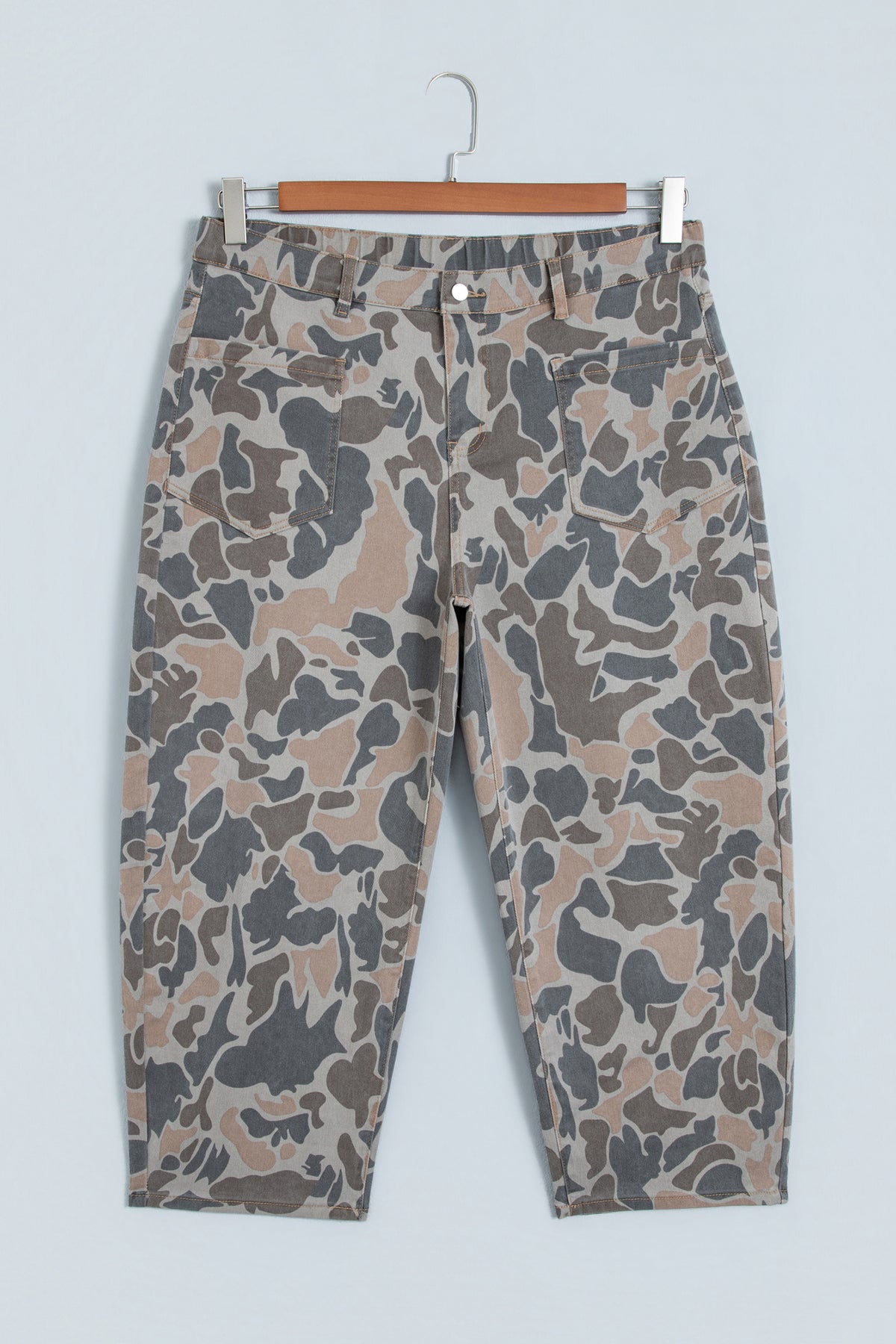 Multicolour Plus Size Camouflage Print High Rise Barrel Jeans-Plus Size/Plus Size Bottoms-[Adult]-[Female]-2022 Online Blue Zone Planet