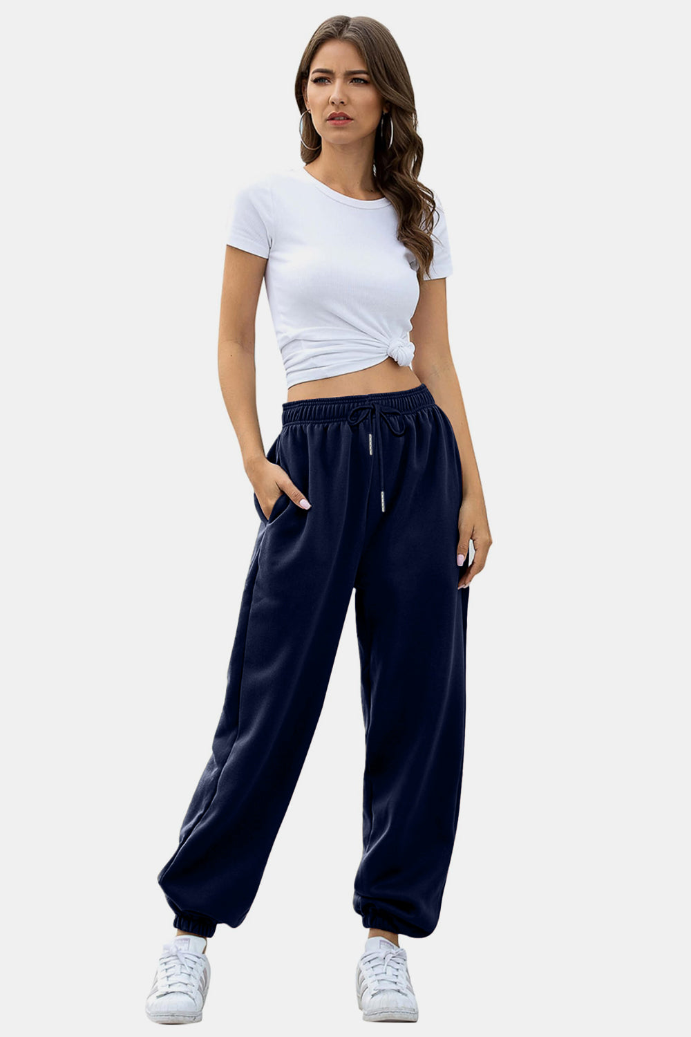 Elastic Waist Joggers with Pockets-TOPS / DRESSES-[Adult]-[Female]-2022 Online Blue Zone Planet