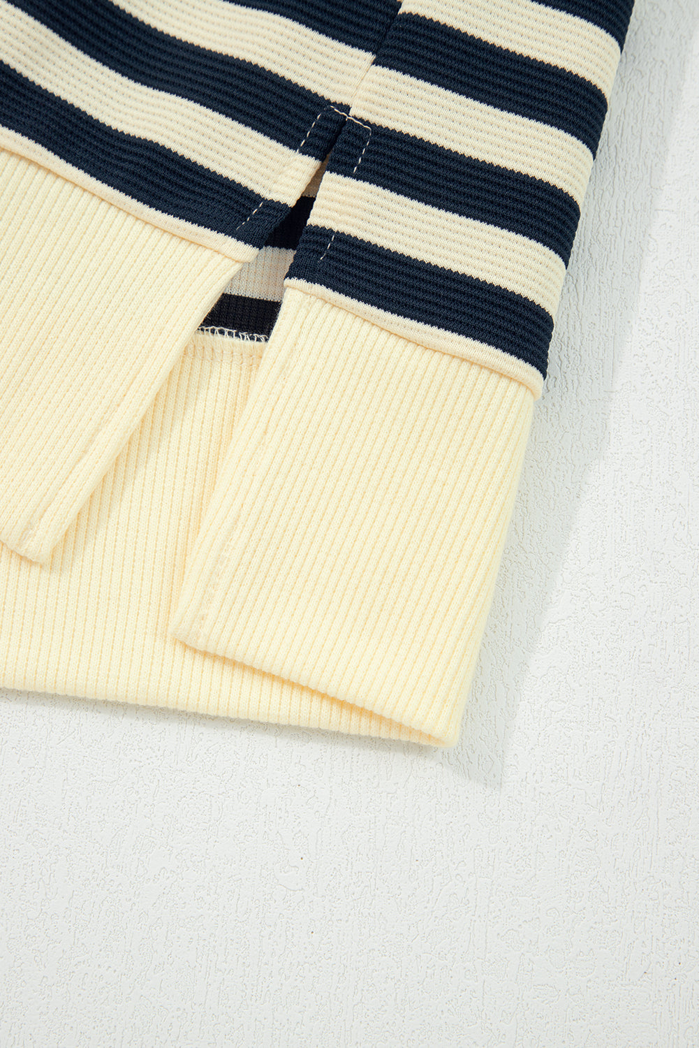 Blue Stripe Collared V Neck Long Sleeve Casual Top-Tops/Long Sleeve Tops-[Adult]-[Female]-2022 Online Blue Zone Planet