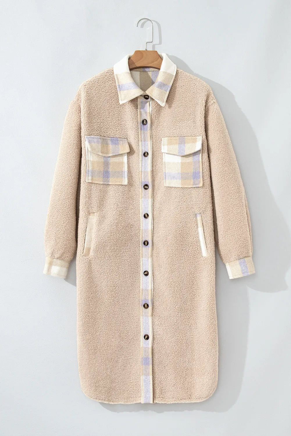 Slit Plaid Button Down Long Sleeve Coat-TOPS / DRESSES-[Adult]-[Female]-2022 Online Blue Zone Planet