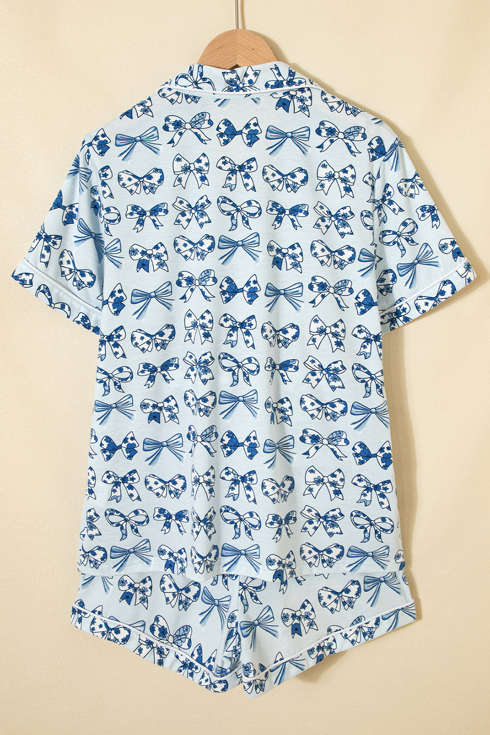 Sky Blue Bow Print Short Pajama Set-Loungewear & Sleepwear/Sleepwear-[Adult]-[Female]-2022 Online Blue Zone Planet