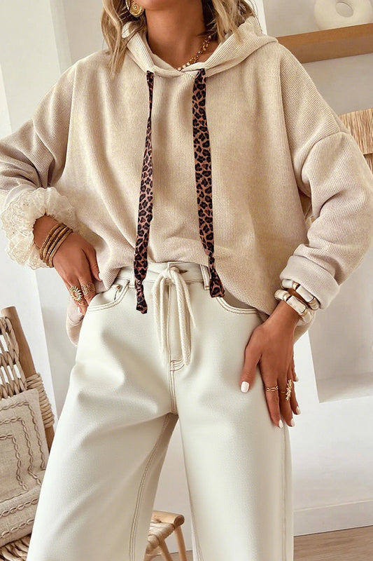 Parchment Thermal Textured Leopard Drawstring Baggy Hoodie-Tops/Sweatshirts & Hoodies-[Adult]-[Female]-Parchment-S-2022 Online Blue Zone Planet