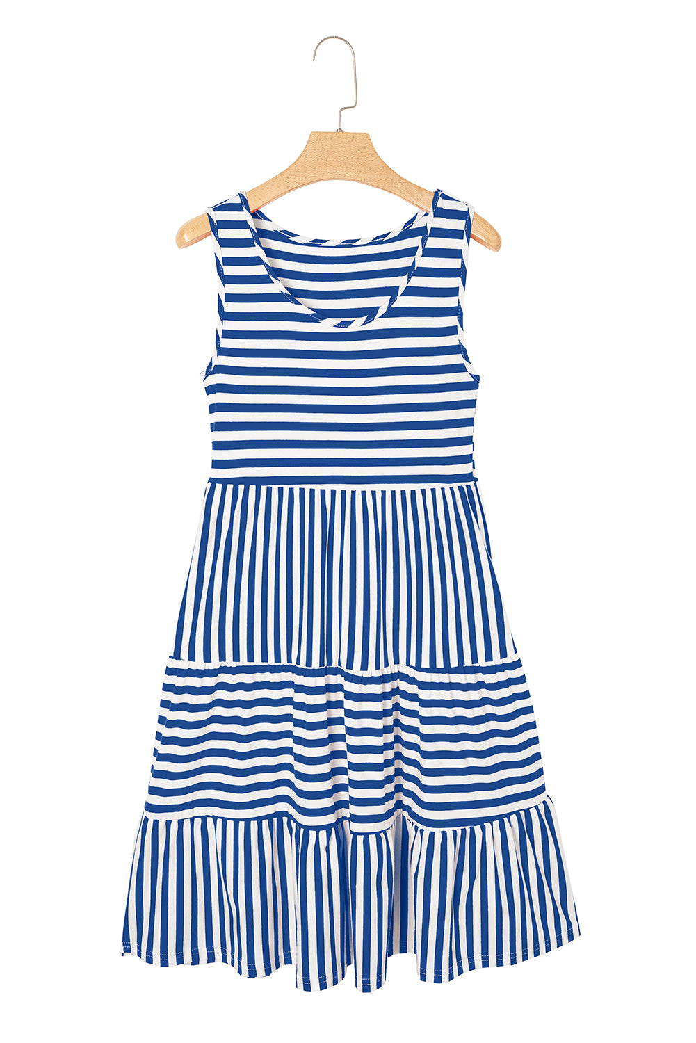 Sky Blue Stripe U Neck Sleeveless Loose Fit Mini Dress-TOPS / DRESSES-[Adult]-[Female]-2022 Online Blue Zone Planet
