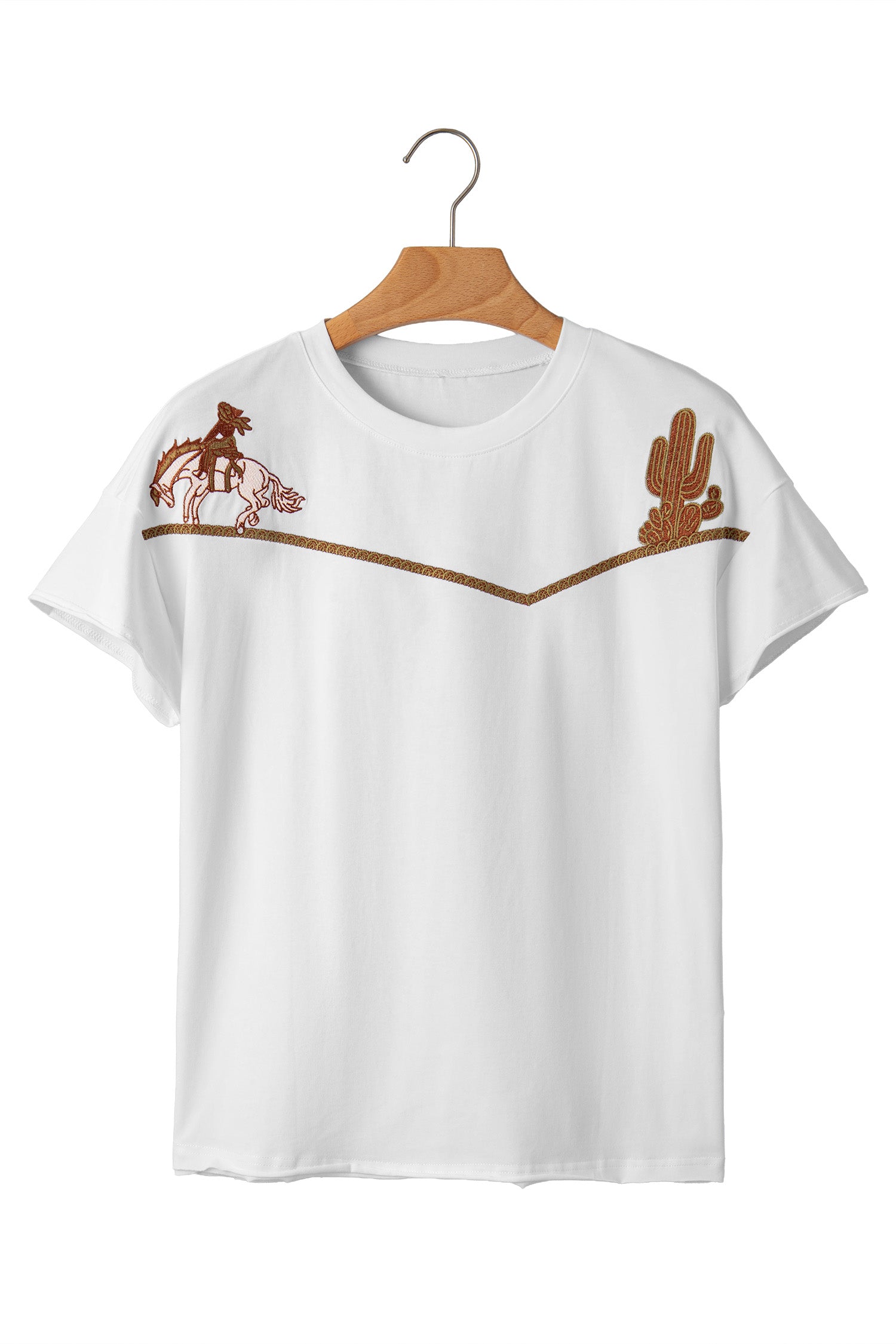 White Western Fashion Embroidered Casual Tee-Tops/Tops & Tees-[Adult]-[Female]-2022 Online Blue Zone Planet