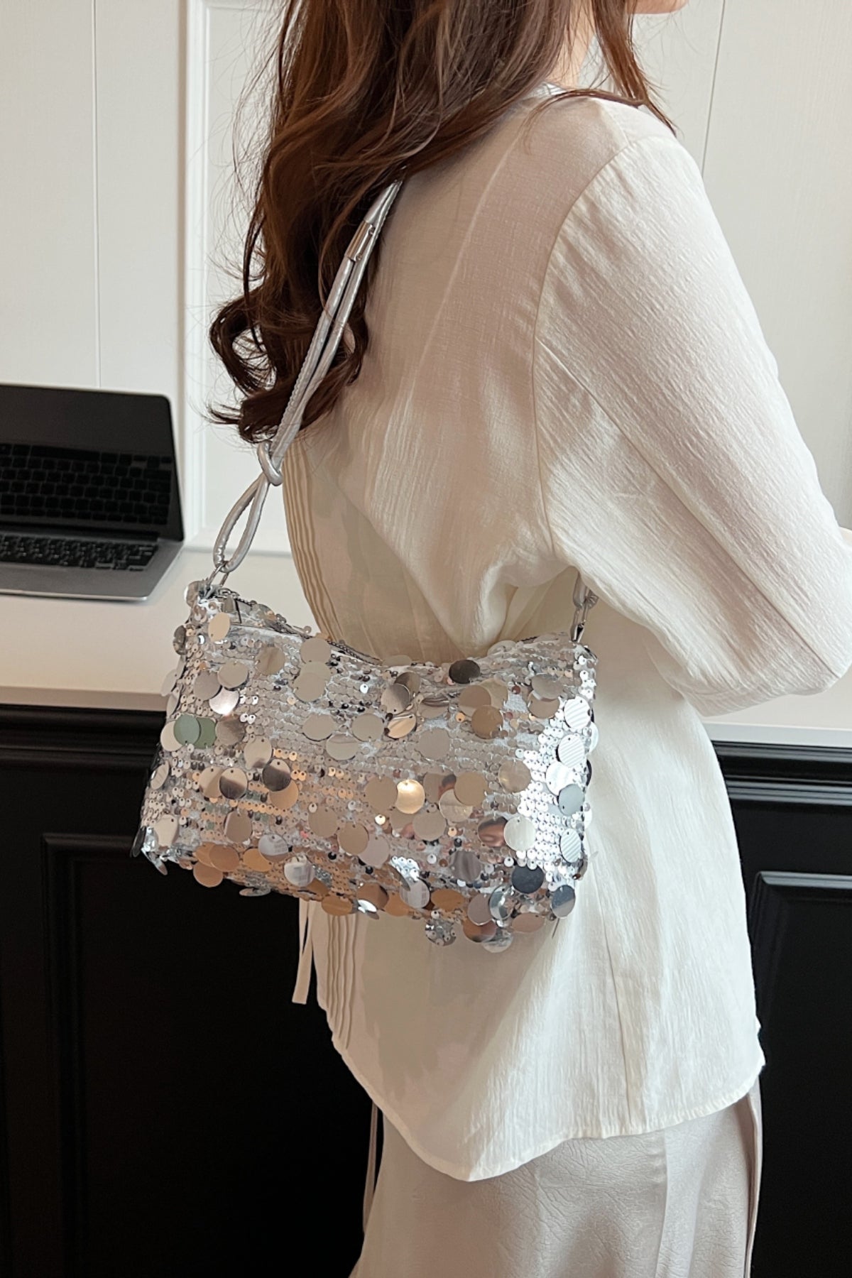 Sequin Knotted Straps Shoulder Bag-HANDBAGS-[Adult]-[Female]-2022 Online Blue Zone Planet