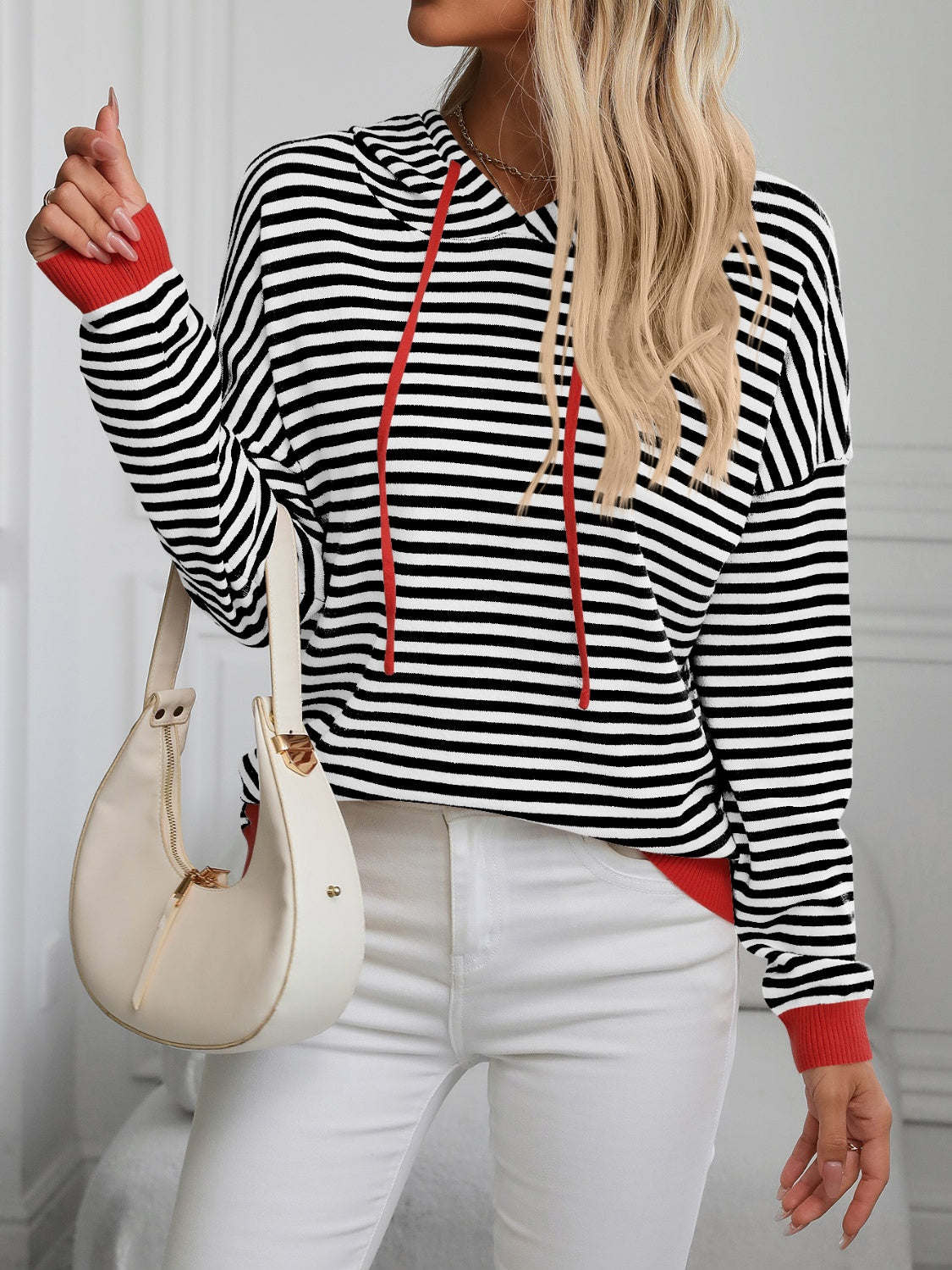 Blue Zone Planet | Mandy Striped Long Sleeve Hooded Knit Top-TOPS / DRESSES-[Adult]-[Female]-2022 Online Blue Zone Planet