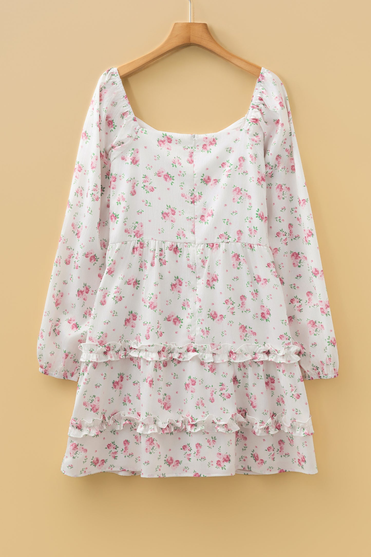 Pink Floral Print Long Sleeve Ruffle Detail Flared Mini Dress-TOPS / DRESSES-[Adult]-[Female]-2022 Online Blue Zone Planet