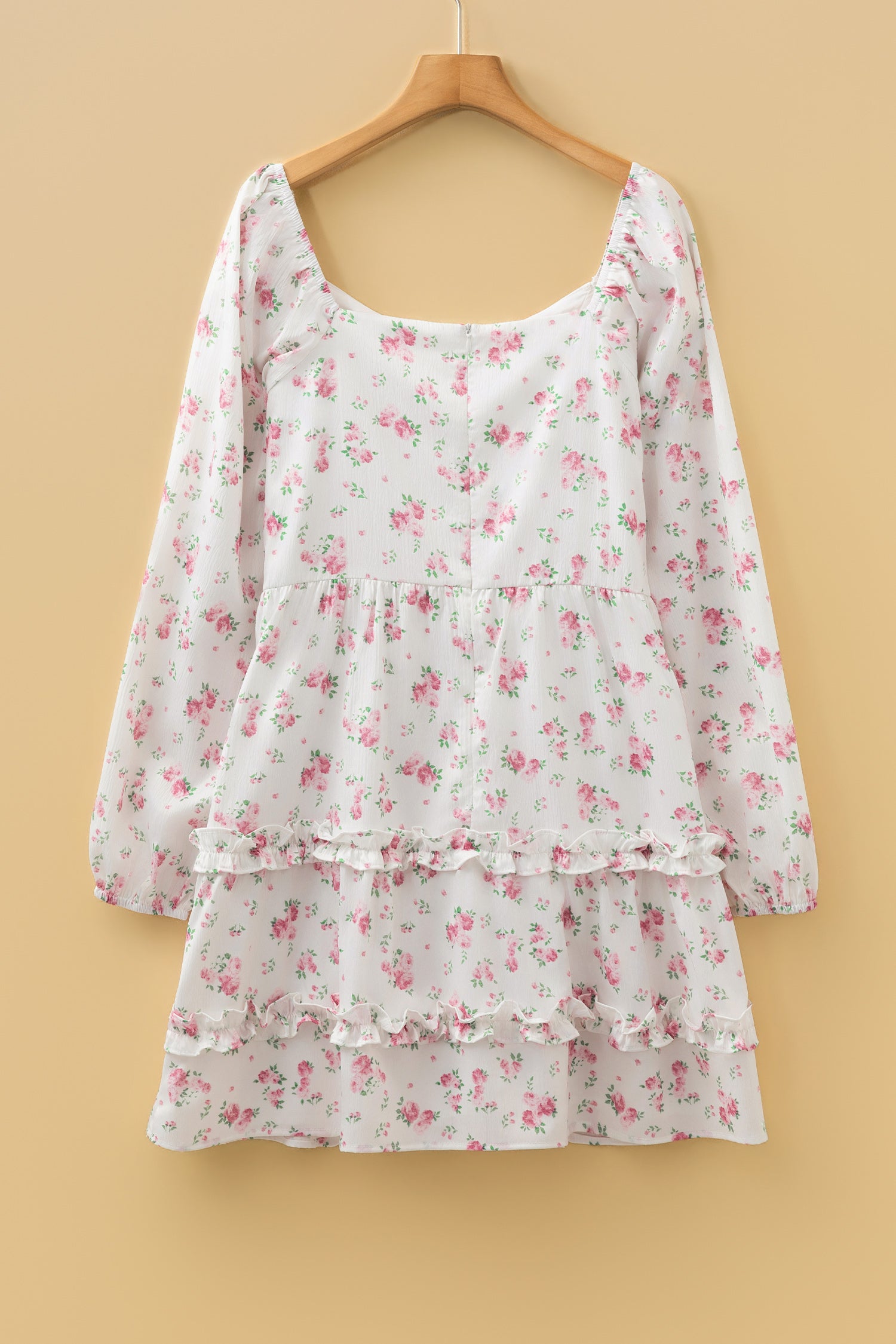 Pink Floral Print Long Sleeve Ruffle Detail Flared Mini Dress-TOPS / DRESSES-[Adult]-[Female]-2022 Online Blue Zone Planet