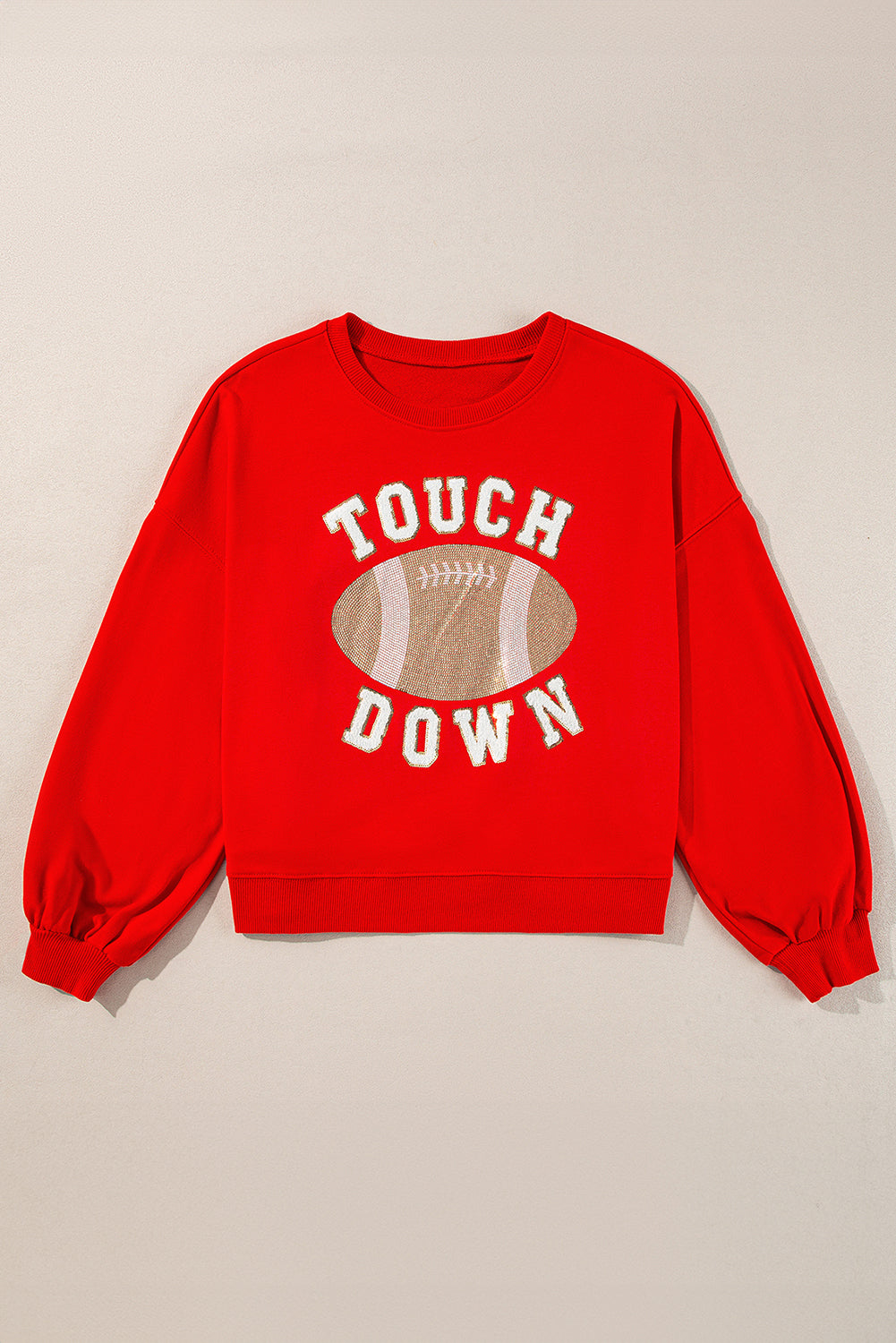 Fiery Red TOUCH DOWN Football Graphic Pullover Sweatshirt-Tops/Sweatshirts & Hoodies-[Adult]-[Female]-2022 Online Blue Zone Planet