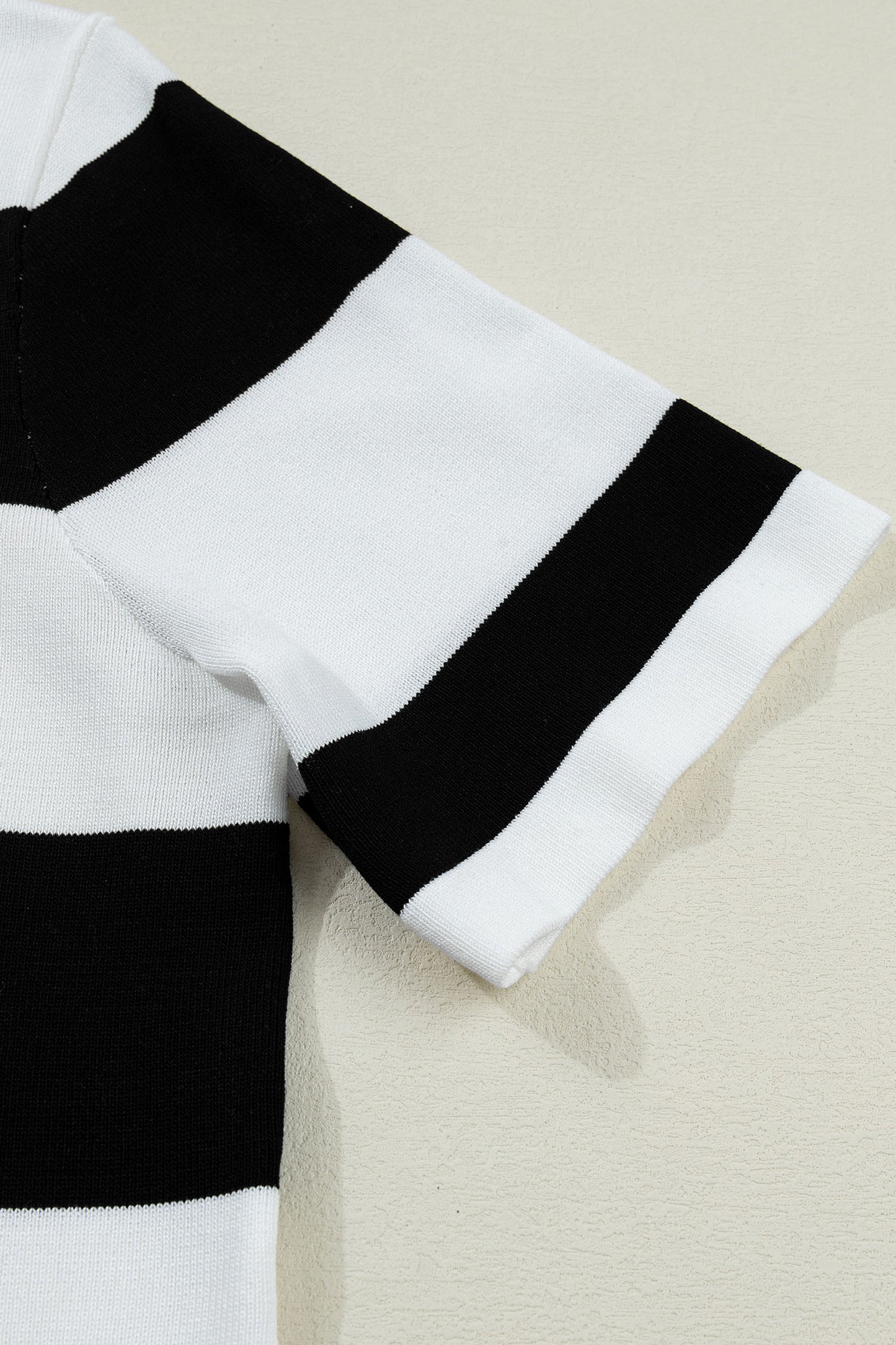 Black Stripe Colorblock Striped Knitted T Shirt-TOPS / DRESSES-[Adult]-[Female]-2022 Online Blue Zone Planet