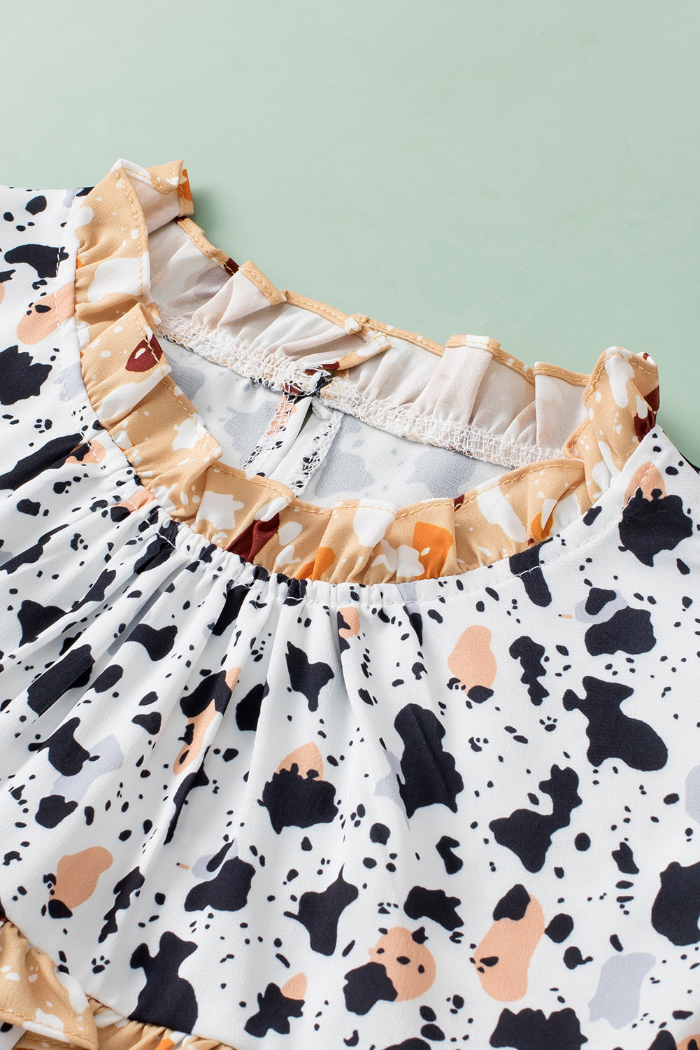 White Frilly Trim Leopard Animal Spots Blouse-Tops/Blouses & Shirts-[Adult]-[Female]-2022 Online Blue Zone Planet