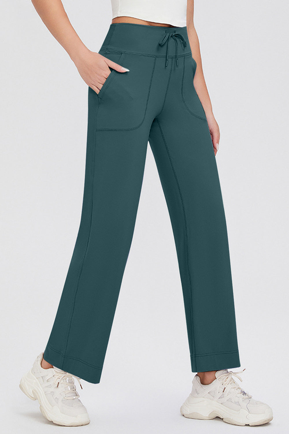 Basic Bae Full Size Drawstring High Waist Pants with Pockets-BOTTOMS SIZES SMALL MEDIUM LARGE-[Adult]-[Female]-2022 Online Blue Zone Planet